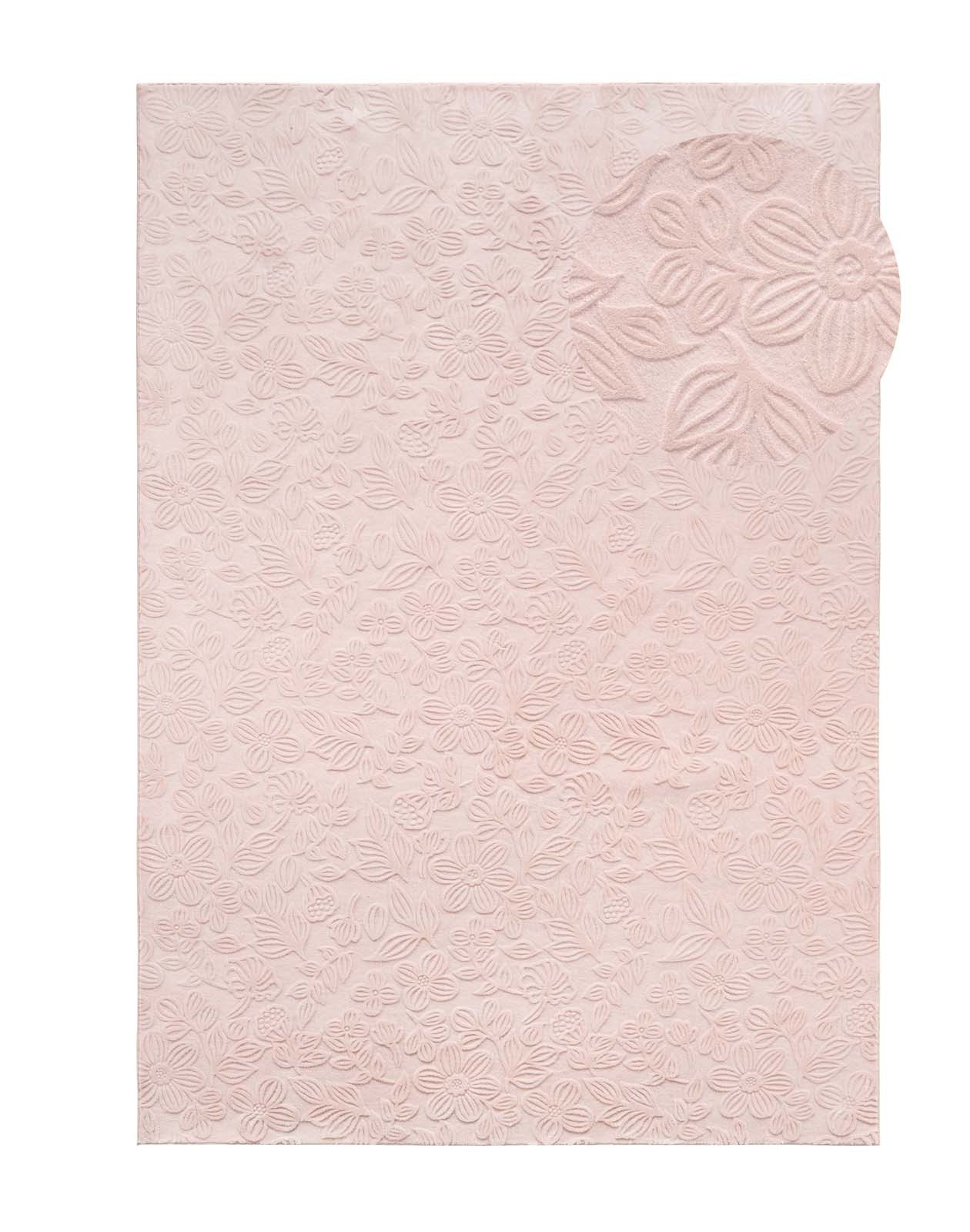 TaraCarpet Teppich TaraCarpet Homestyle 375 Flora, rechteckig, Höhe: 10 mm, Blätteroptik hoch-tief weich waschbar rosa 50x80
