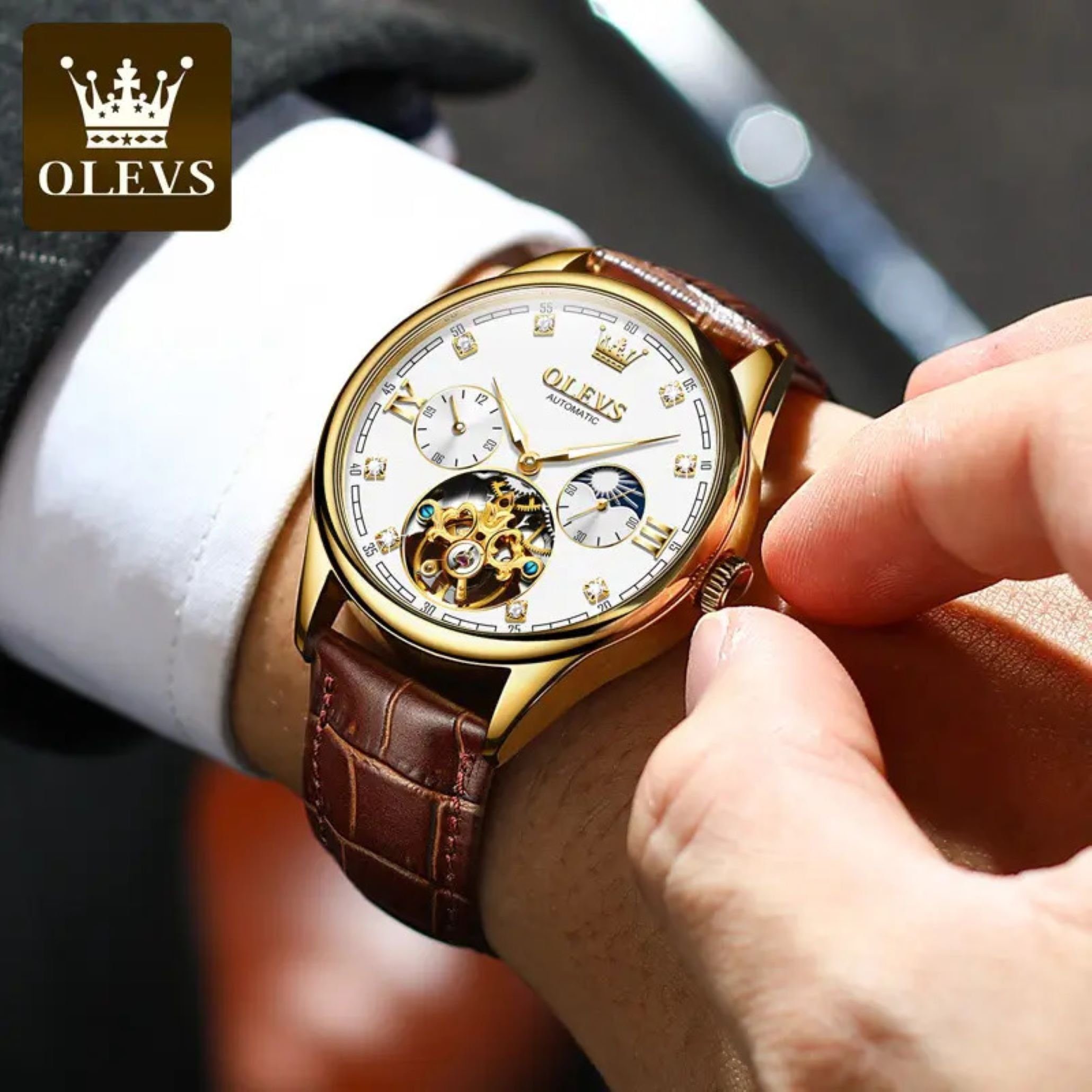 OLEVS Automatikuhr Olevs Herrenarmbanduhr Automatik Skelett Tourbillon günstig online kaufen