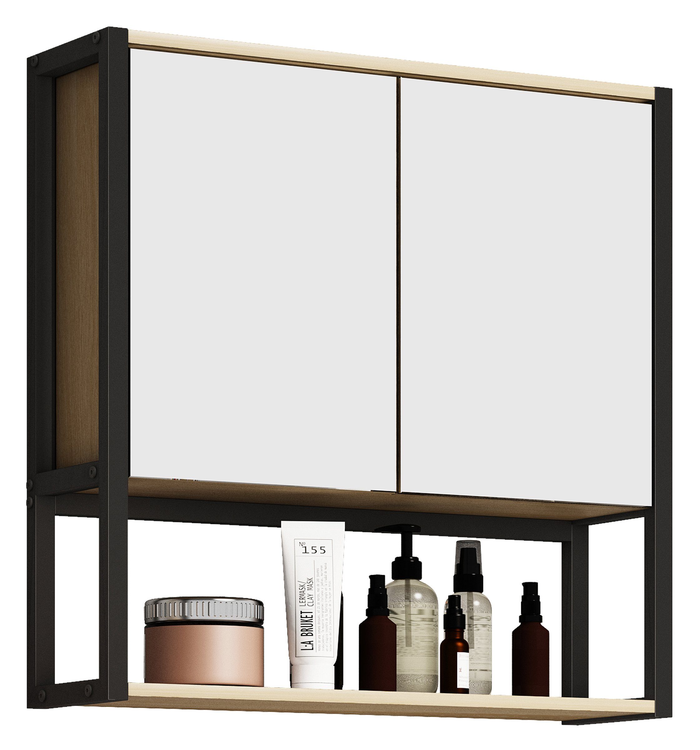 VCM Spiegelschrank Holz Metall Spiegelschrank Spiegel Edino 60x60