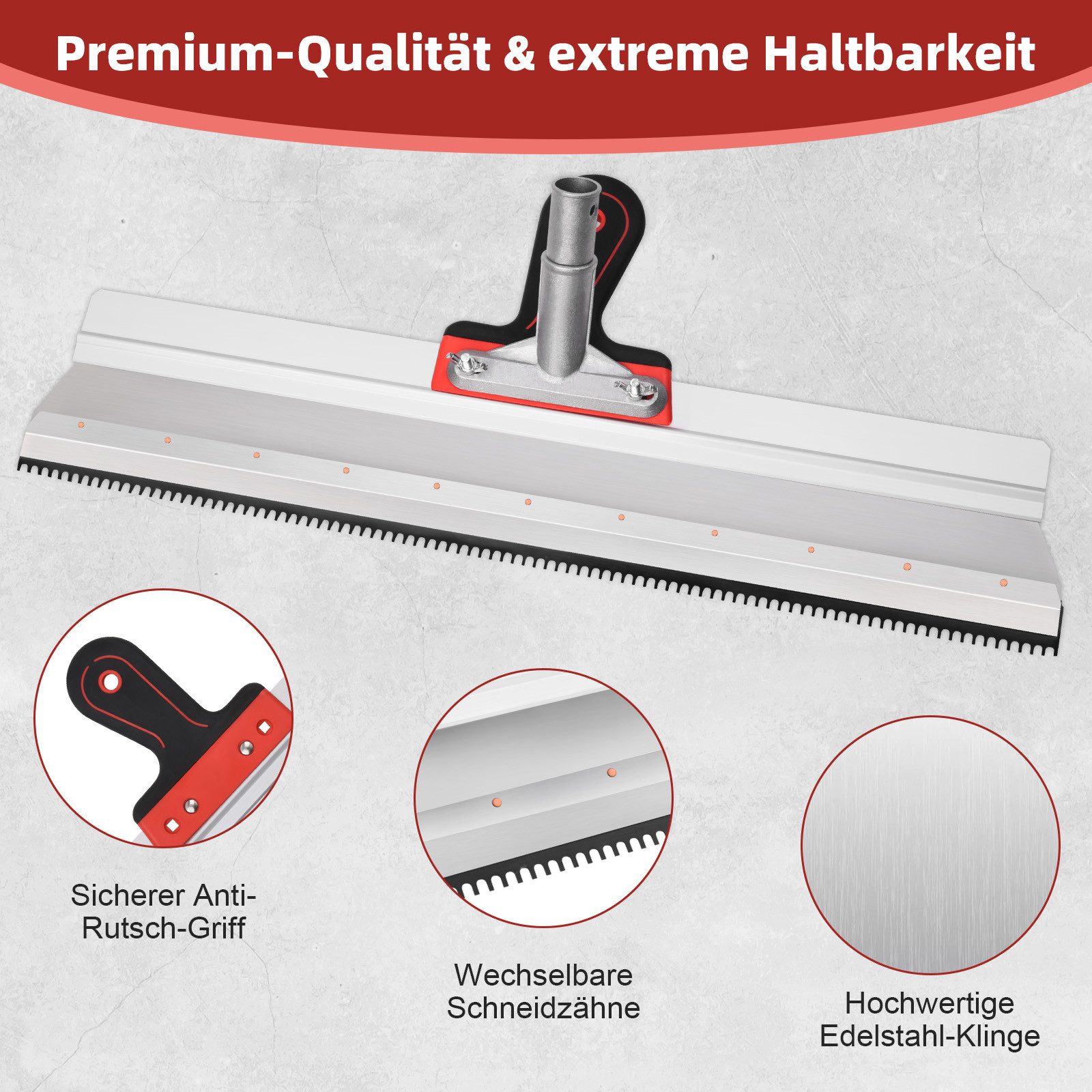 JOYOLEDER Flächenspachtel Großflächenrakel gezahnt 560mm Flächenrakel Flächenspachtel Stehrakel (Rakel mit Steckvorrichtung, Zahnbreite: ca. 2mm, Zahnhöhe: ca. 5mm, Zahn-Lückenbreite: ca. 4mm)