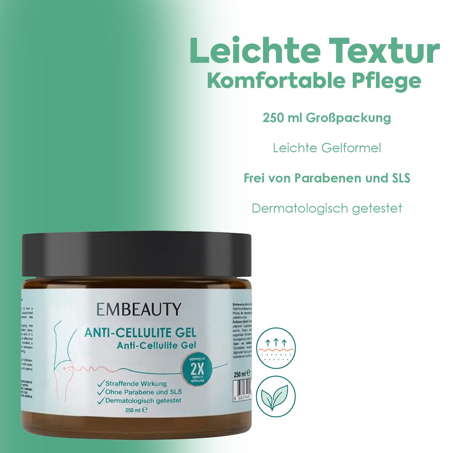 EMBEAUTY Straffungspflege Körperpflegegel – Für ein glattes & gepflegtes Hautgefühl, 250 ml, 100 % vegan Ideal für die tägliche Körperpflege.