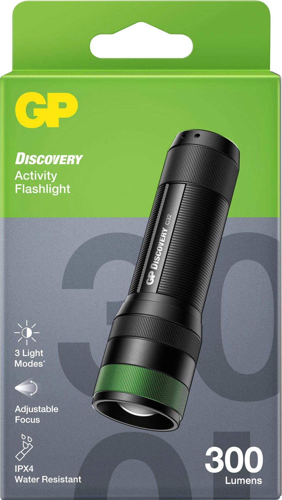 Metallgehäuse, Max/Niedrig/SOS Batterie, Taschenlampe Discovery Discovery Batteries Leuchtmodi 3x inkl. GP AAA C32, GP