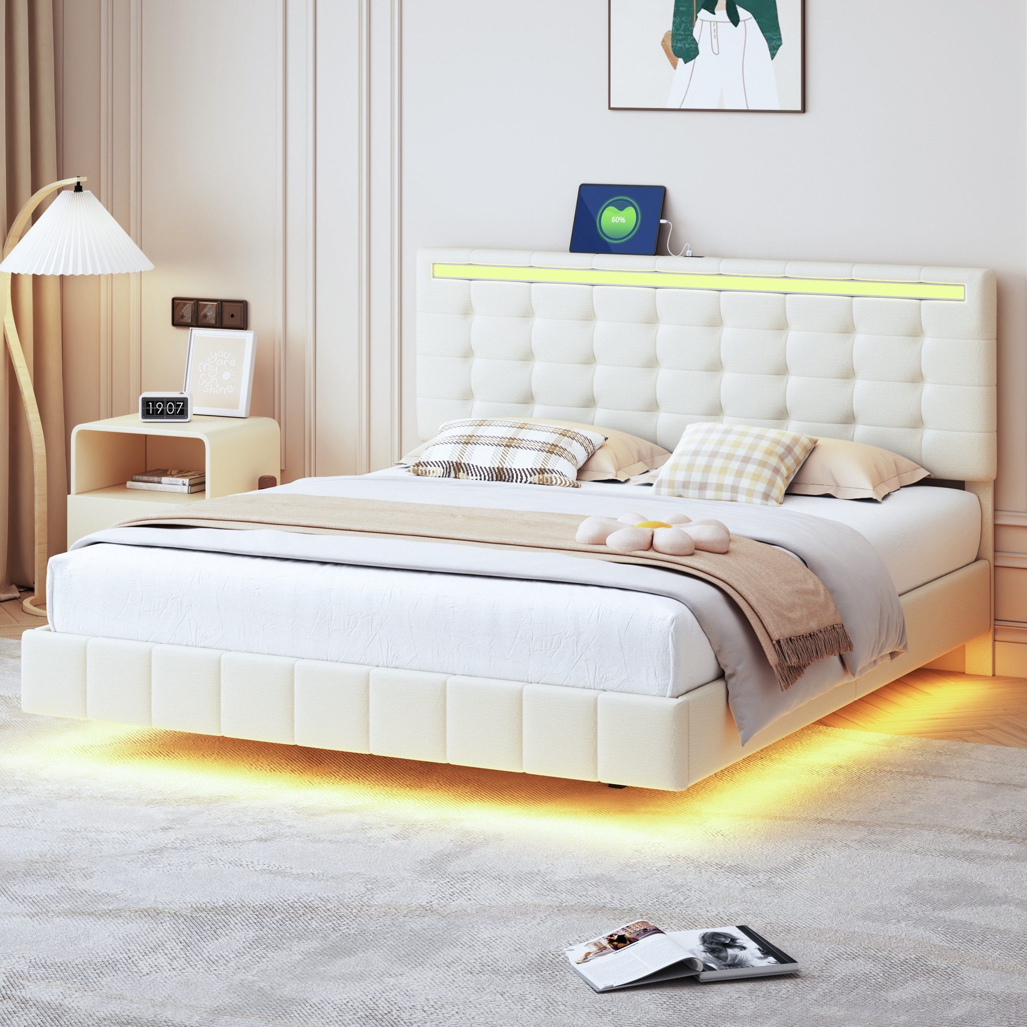 STILVORA Polsterbett 160x200 Bettgestell mit LED-Beleuchtung,Jugendbett günstig online kaufen