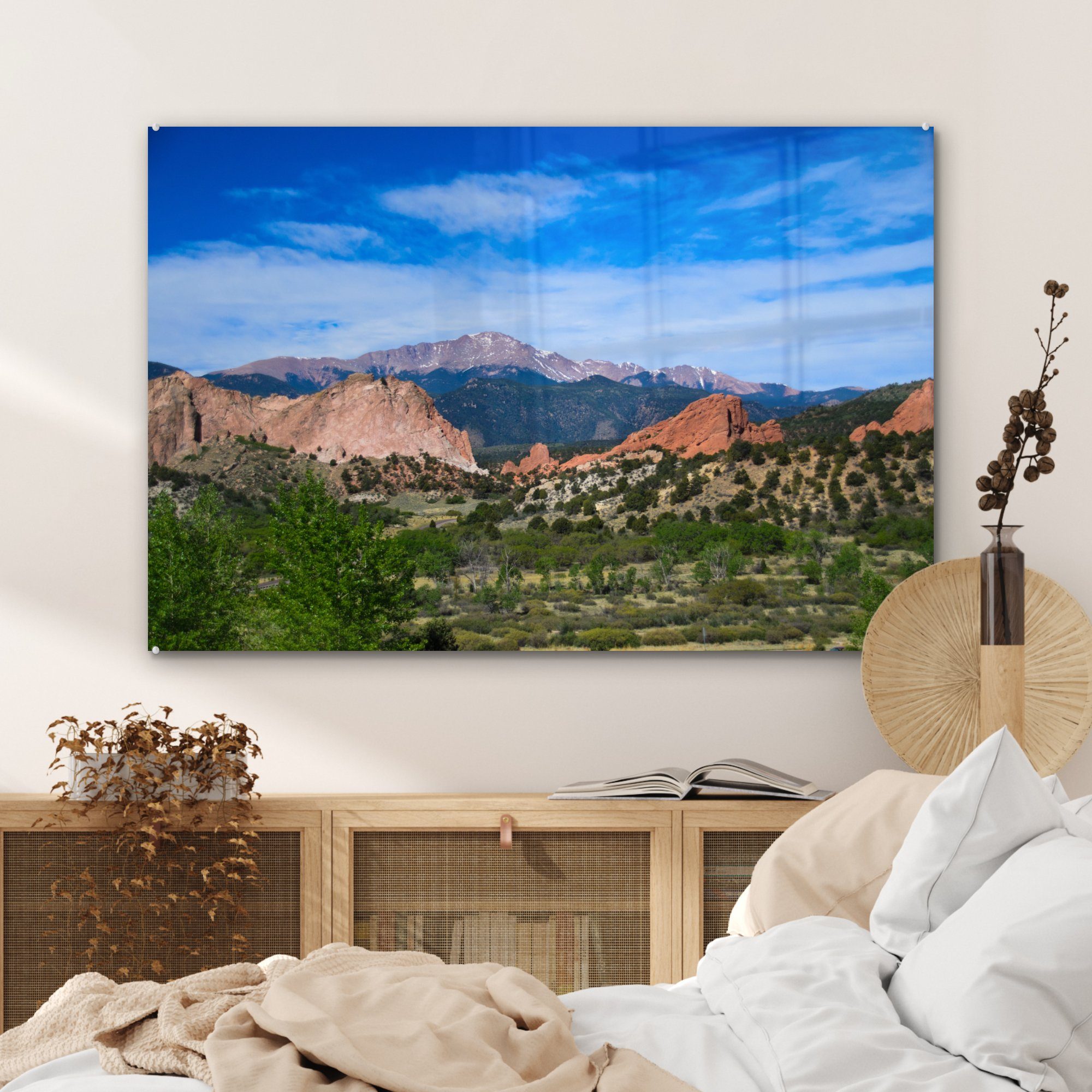 Peak Wohnzimmer nordamerikanischen Acrylglasbild & Colorado, Schlafzimmer im auf den St), (1 Blick Pikes Der Acrylglasbilder MuchoWow