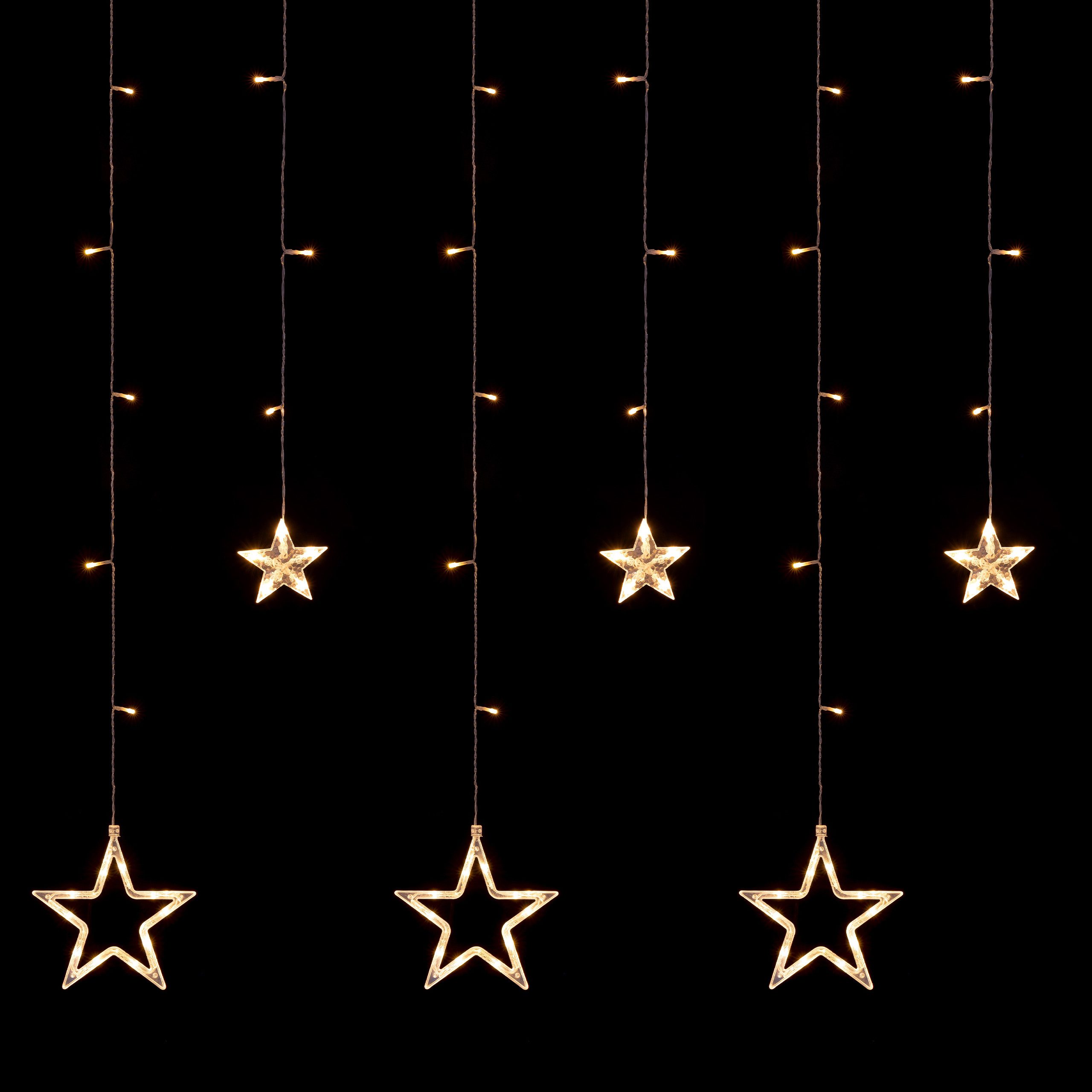 OTTO home LED-Lichtervorhang Sterne mit 69 LEDs, Länge 1m, Höhe 80 cm, Batterie, 8 Modi, Indoor, 69-flammig, warmweiß, 0,5 m Zuleitung, silberfarben, innen – Bild 2 von 5