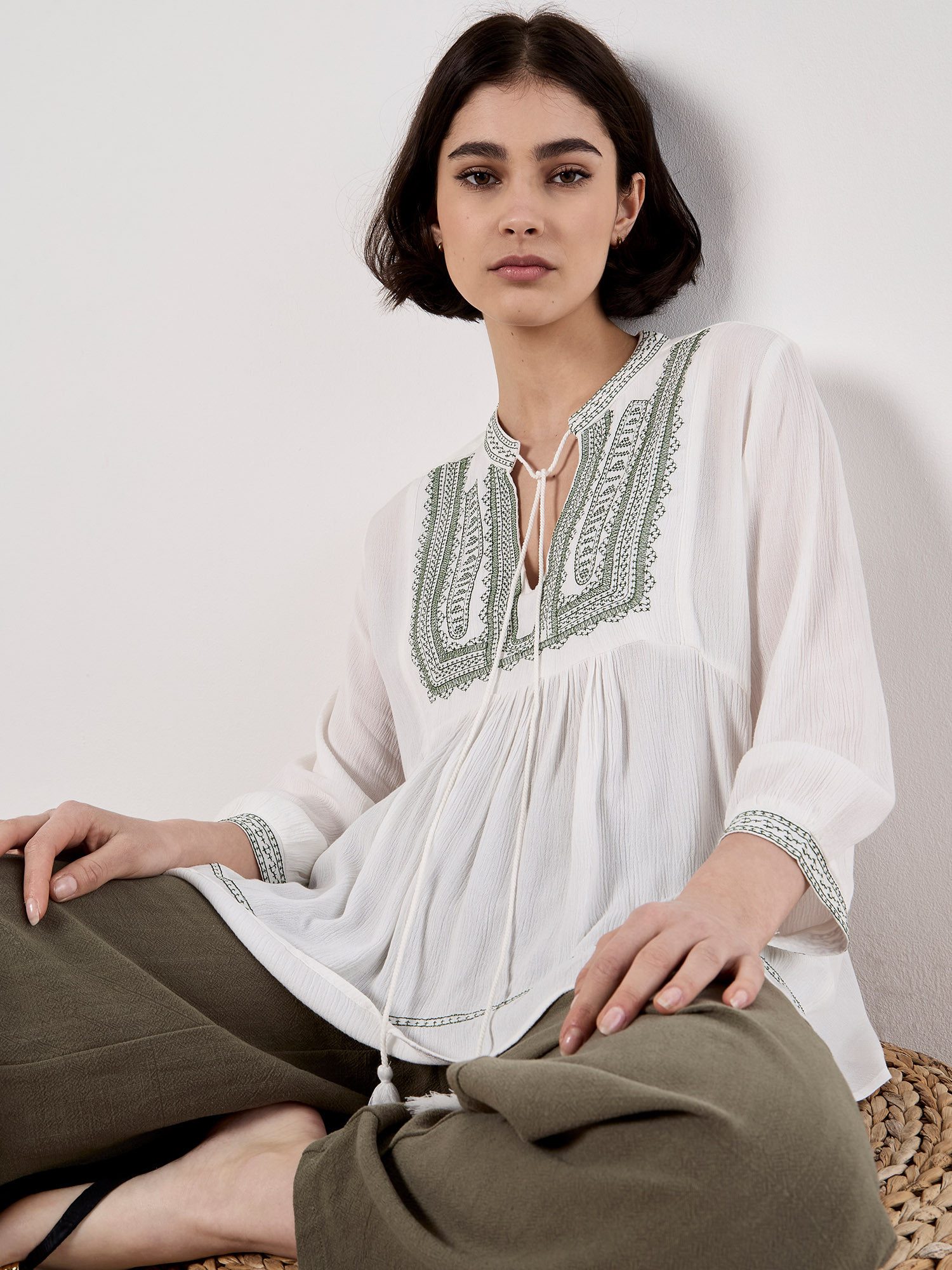 Apricot Blusentop Tassel Top mit Stickerei