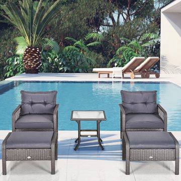 Outsunny Sitzgruppe Rattan Gartenmöbel Set für 4 Personen 5-TLG mit Hocker Tisch, (Gartenmöbel, 5-tlg., Balkonmöbel), Metall Grau 65 x 66 x 75 cm