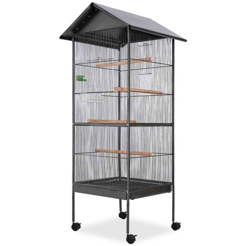 vidaXL Vogelkäfig, Vogelkäfig mit Dach Stahl Schwarz 66x66x155 cm