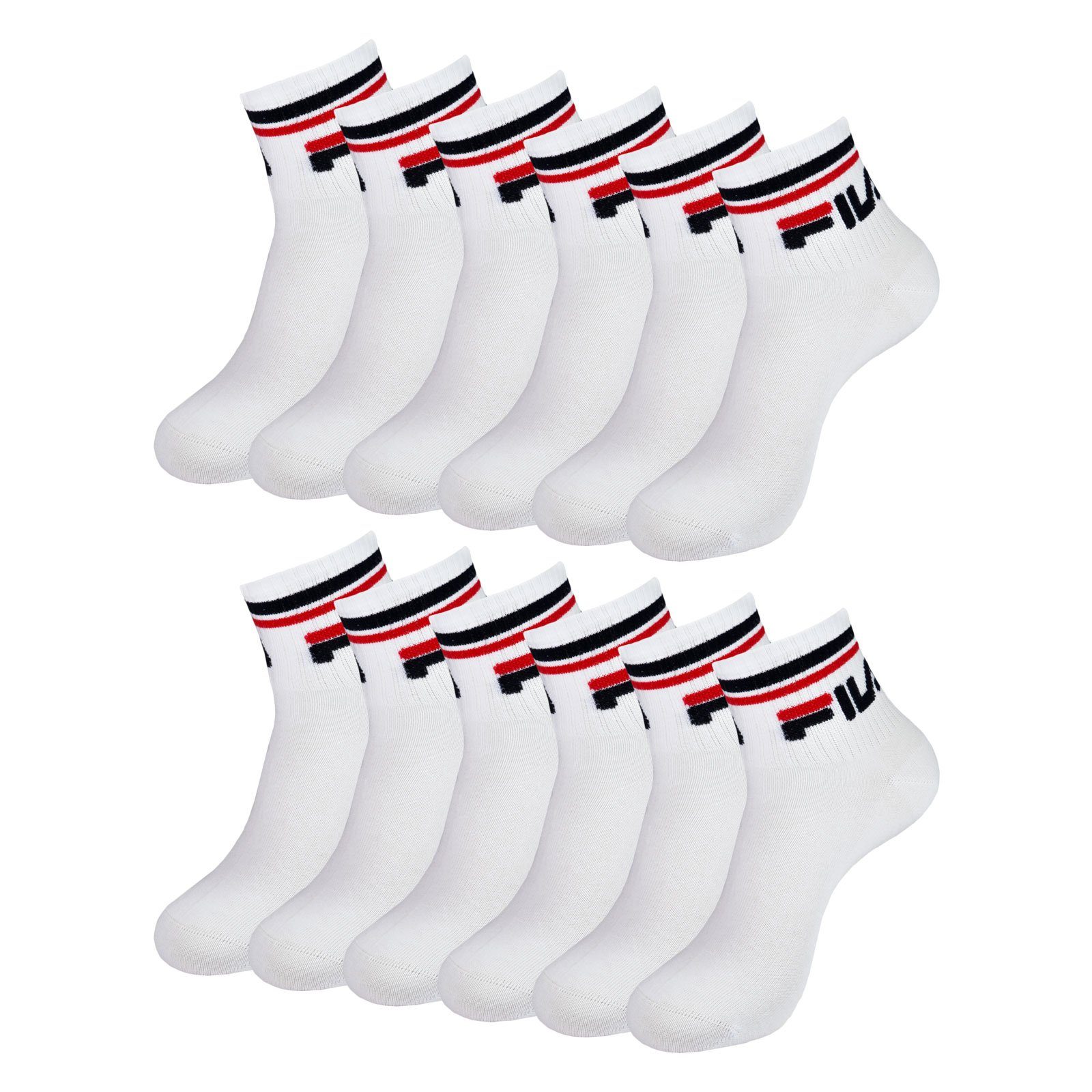 (6-Paar) im sportlichen Rippbündchen Calza Look Fila Socks mit white Kurzsocken 300 Quarter