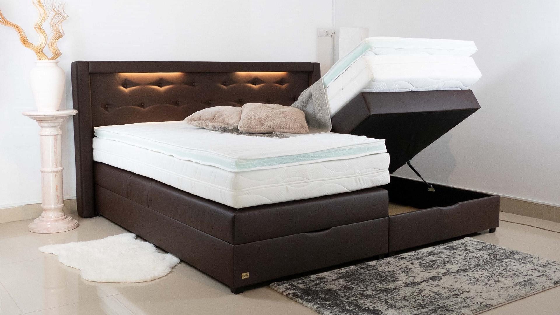 PAARA Boxspringbett Paris Bettkasten Kopfteil verstellbar LED Licht, inkl. Matratze und Topper, mit einzigartigem Belüftungssystem