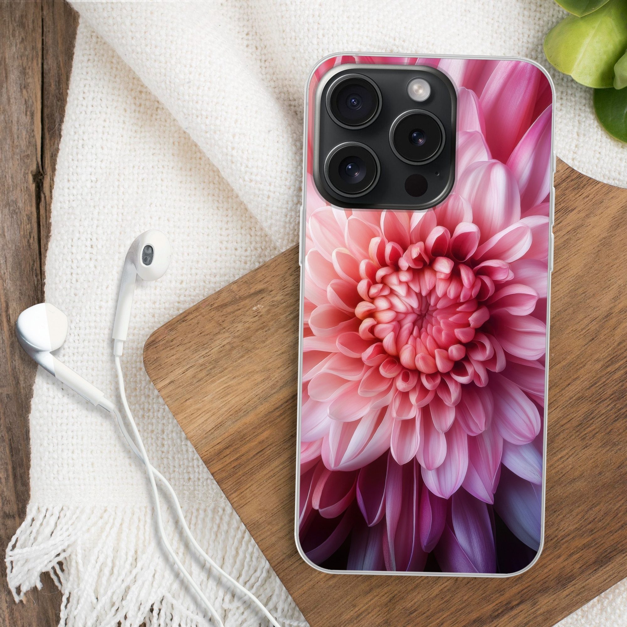 MuchoWow Handyhülle für Apple iPhone 15 Pro Dahlie - Blume - Nahaufnahme - Rosa, Smartphone-Bumper, Print, Handy Schutzhülle Dünn