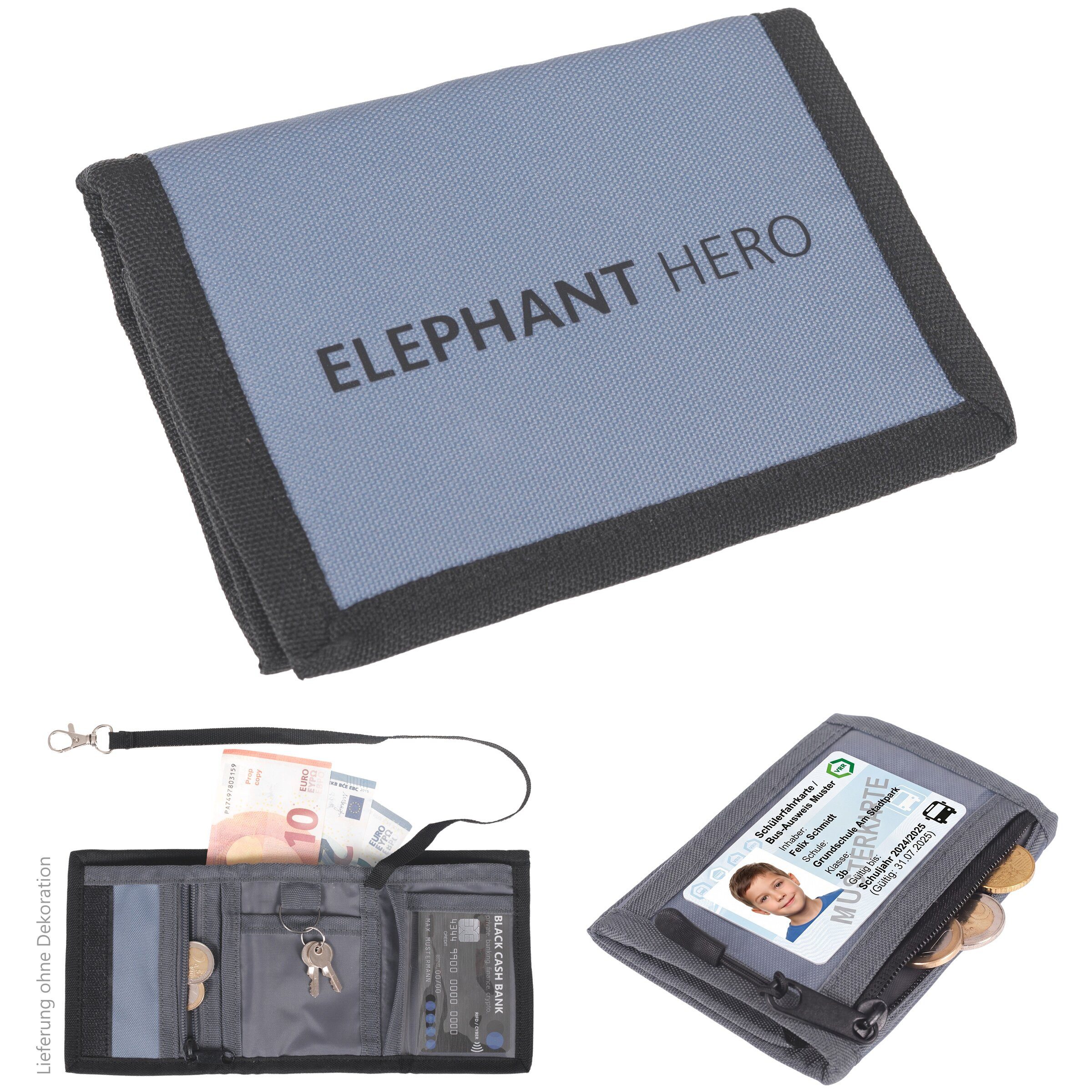 ELEPHANT Geldbörse Mädchen Jungen Hero Signature, Wallet Klettbörse Schülerbörse Schlüsselring Ausweisfach