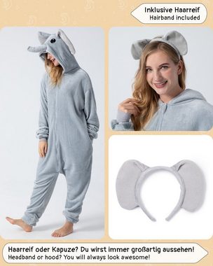 Corimori Partyanzug Onesie Elefant Erwachsene Overall Größen 150-190cm, (grau)