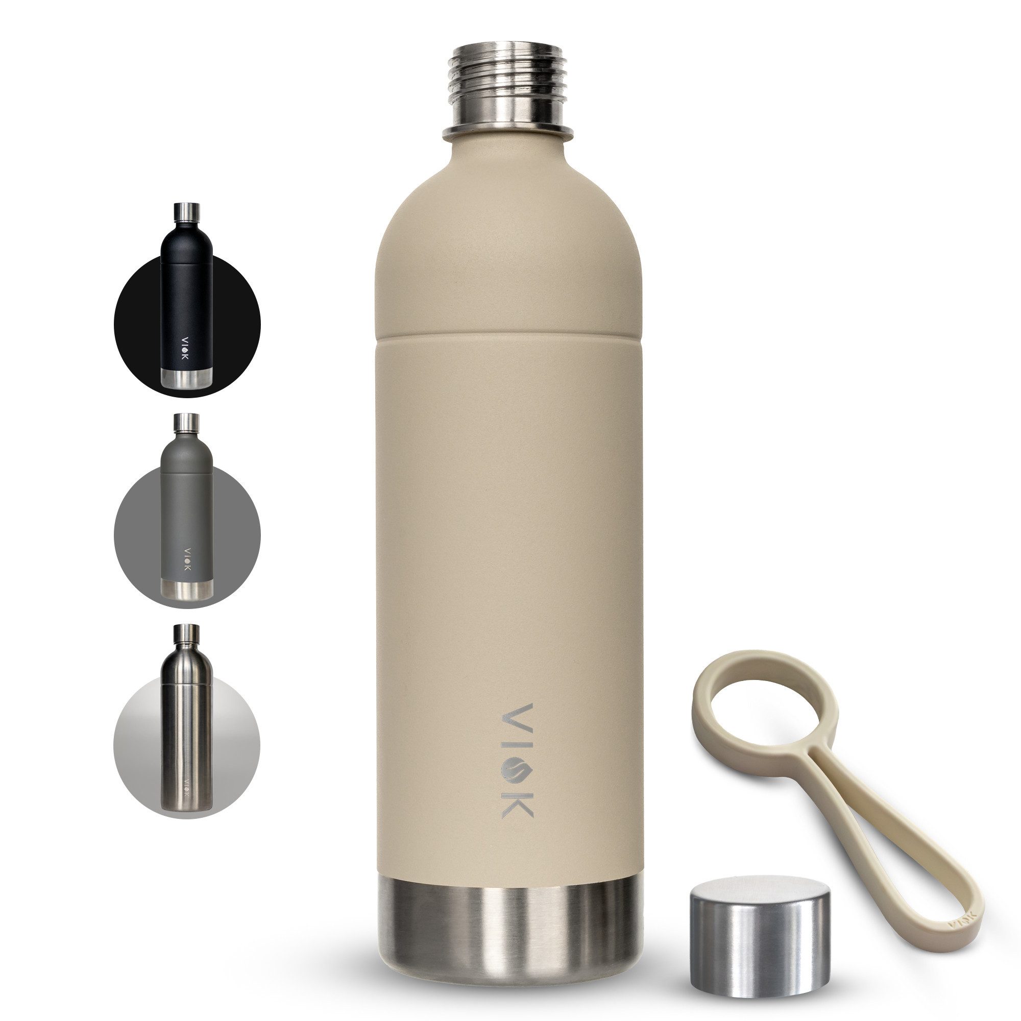 VIOK Wassersprudler Flasche Edelstahlflasche 1,3 L für Aarke Carbonator 3, SMEG, Brita, Arendo, Mit Trageschlaufe, Spülmaschinenfest, kein Ablaufdatum