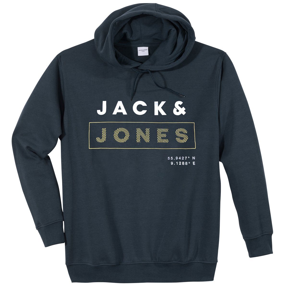 Herren Pullover Jack & Jones Kapuzensweatshirt Übergrößen Jack & Jones Hoodie JCOBOOSTER navy Logoprint