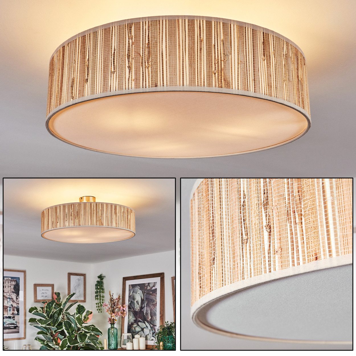 hofstein Deckenleuchte Deckenlampe aus Metall/Seegras/Stoff/Kunststoff in günstig online kaufen