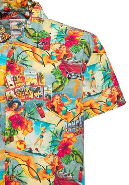 KingKerosin Kurzarmhemd Miami & Long Beach Allover-Print mit sommerlichem Flair