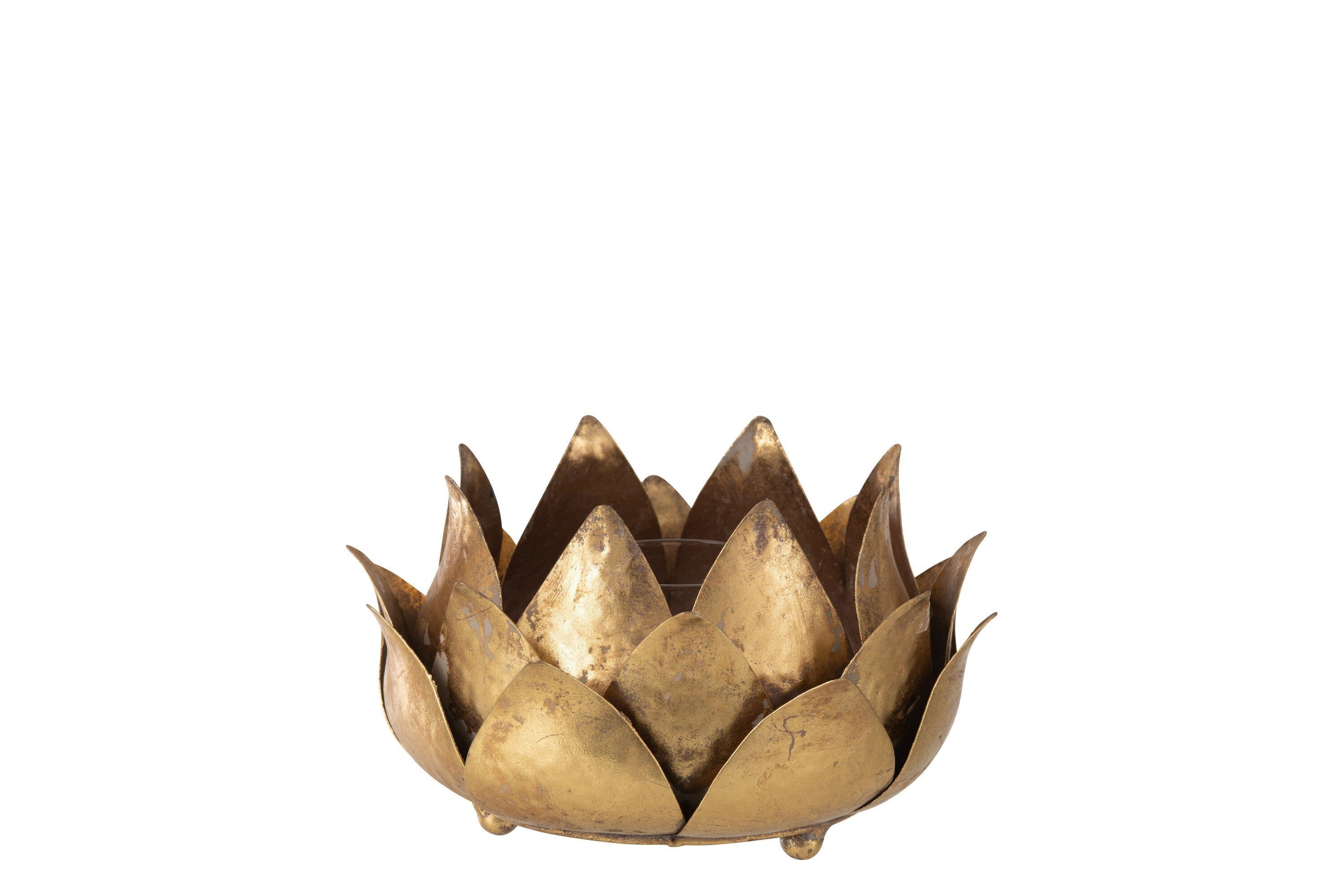 Elegantes goldenem Dekoobjekt aus GILDE Teelichthalter in 4er-Set Metall "Lotusblume" z