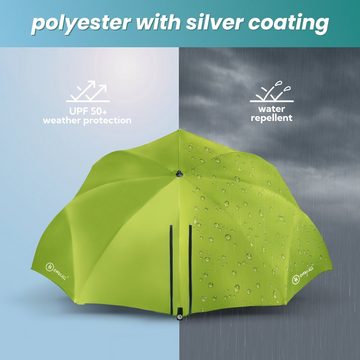 HOMECALL Strandmuschel mit umbrella system UV-resistentes 50+ Khaki, Umfunktionieren zum Sonnenschirm Strandschirm, für 2-3 Personen
