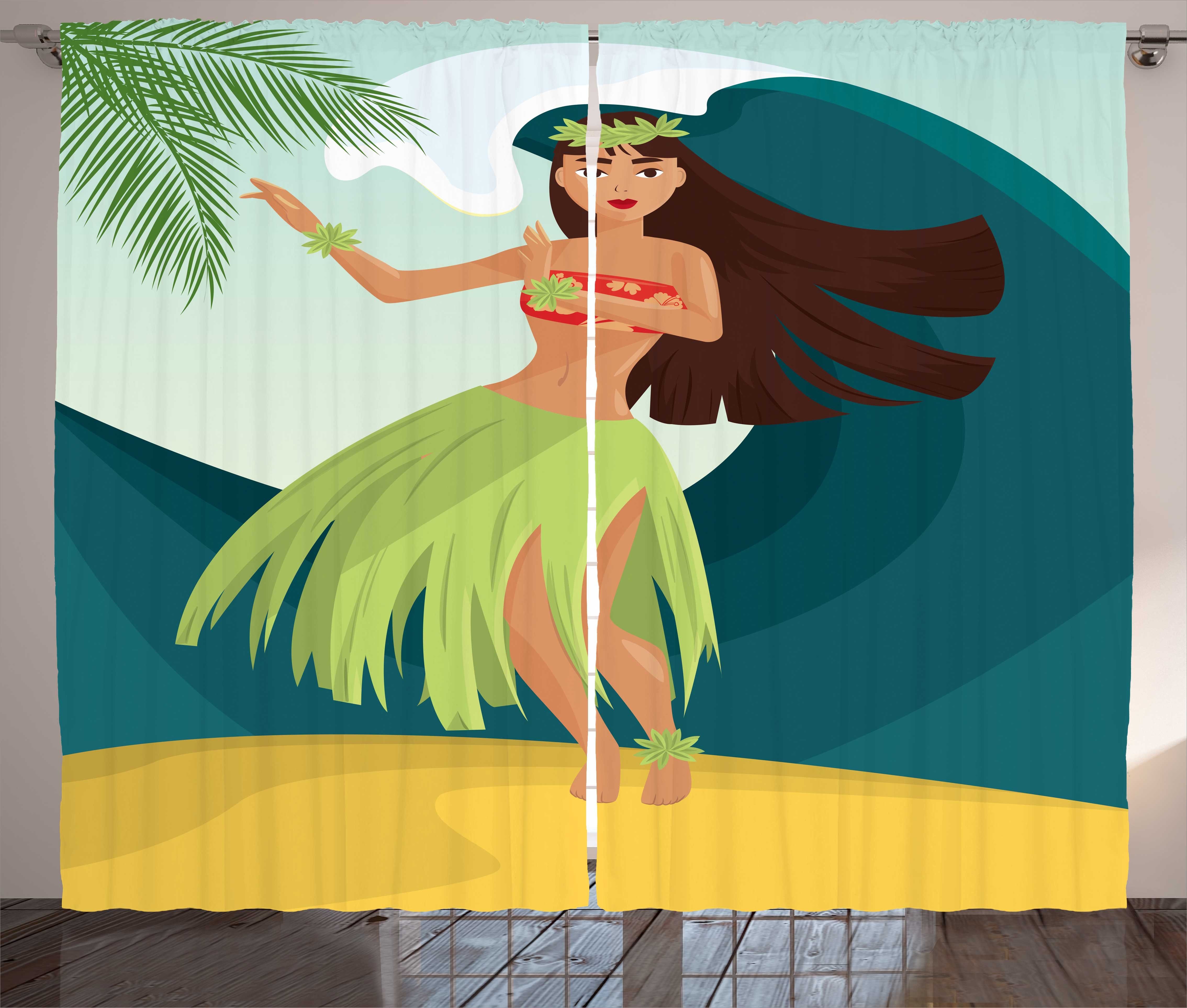 Vorhang mit Haken, und Kräuselband Abakuhaus, Sommer Hula Gardine Schlafzimmer Schlaufen Aloha Palmen Mädchen