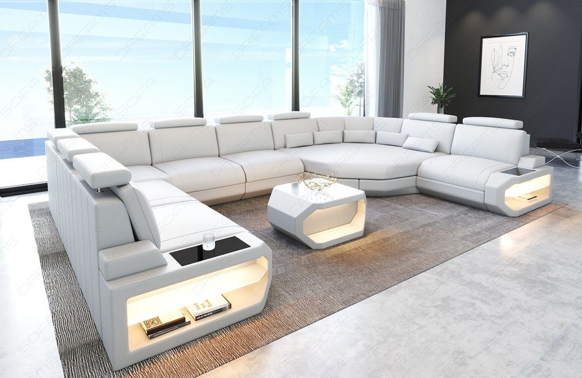 Sofa Dreams Wohnlandschaft Leder Sofa Asti U Form, Couch, U Form Ledersofa mit LED, Designersofa
