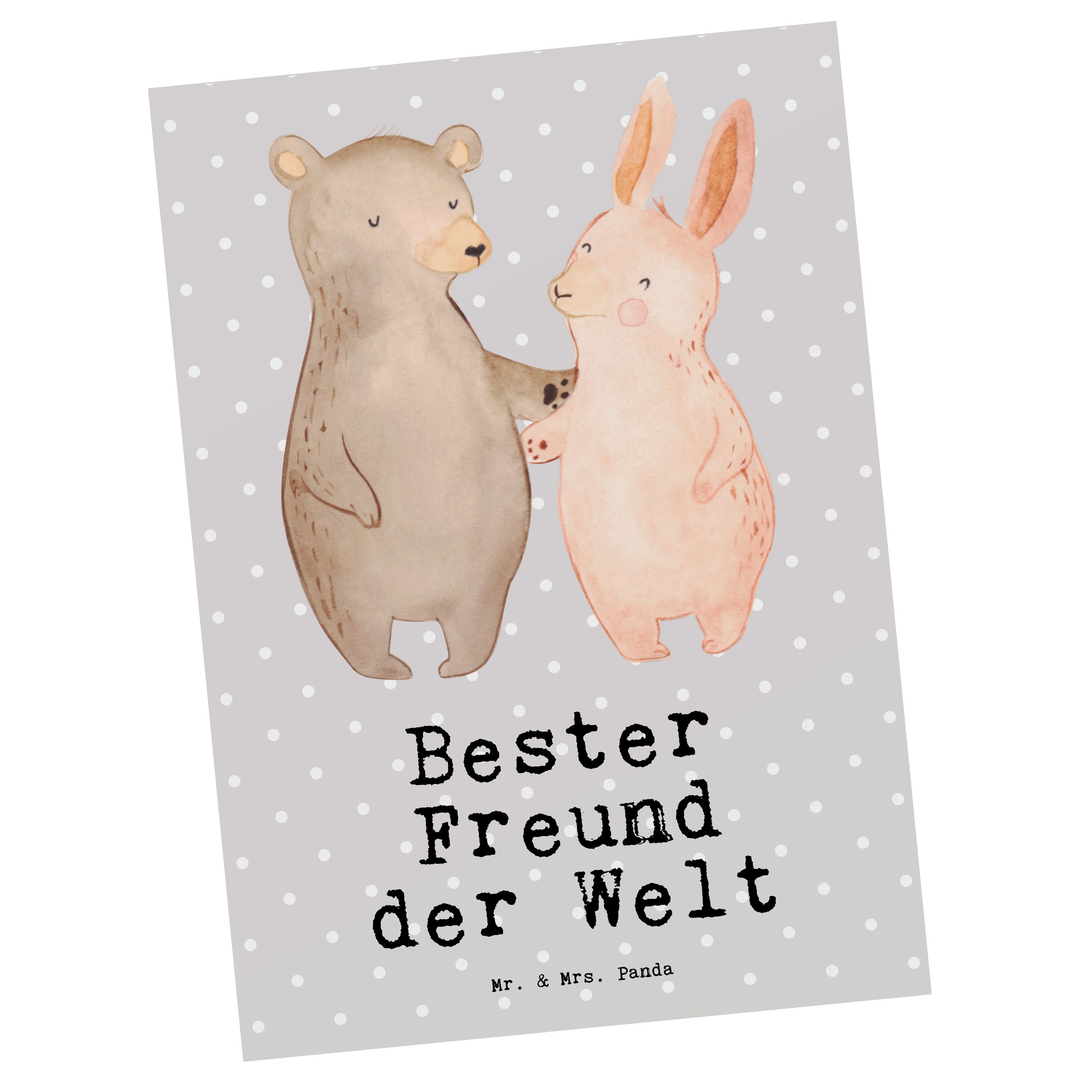 Mr. & Mrs. Panda Postkarte Hase Bester Freund der Welt - Grau Pastell - Geschenk, Partner, Gebur
