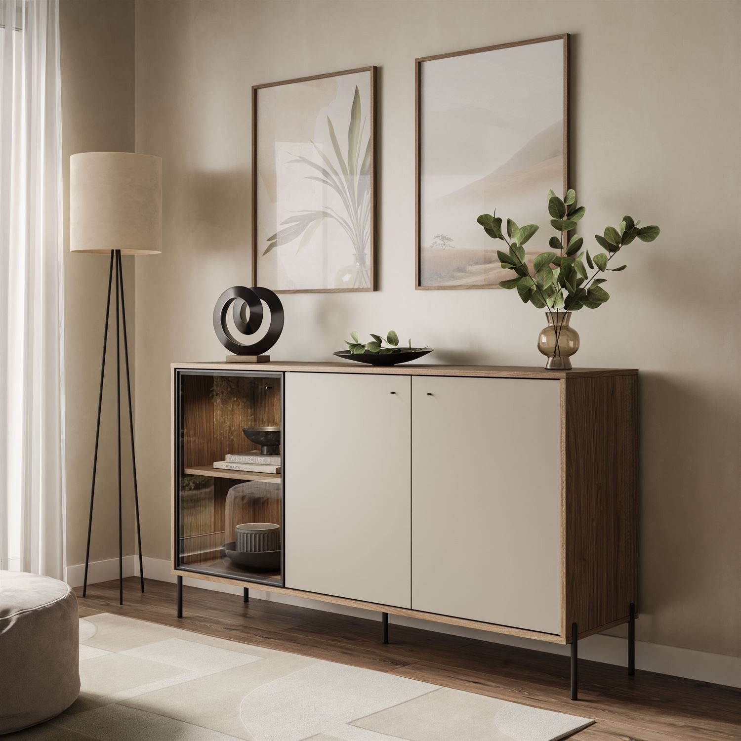 Lookway Kommode ISA 3D Sideboard mit drei Türen und LED-Beleuchtung, Breite: 151 cm