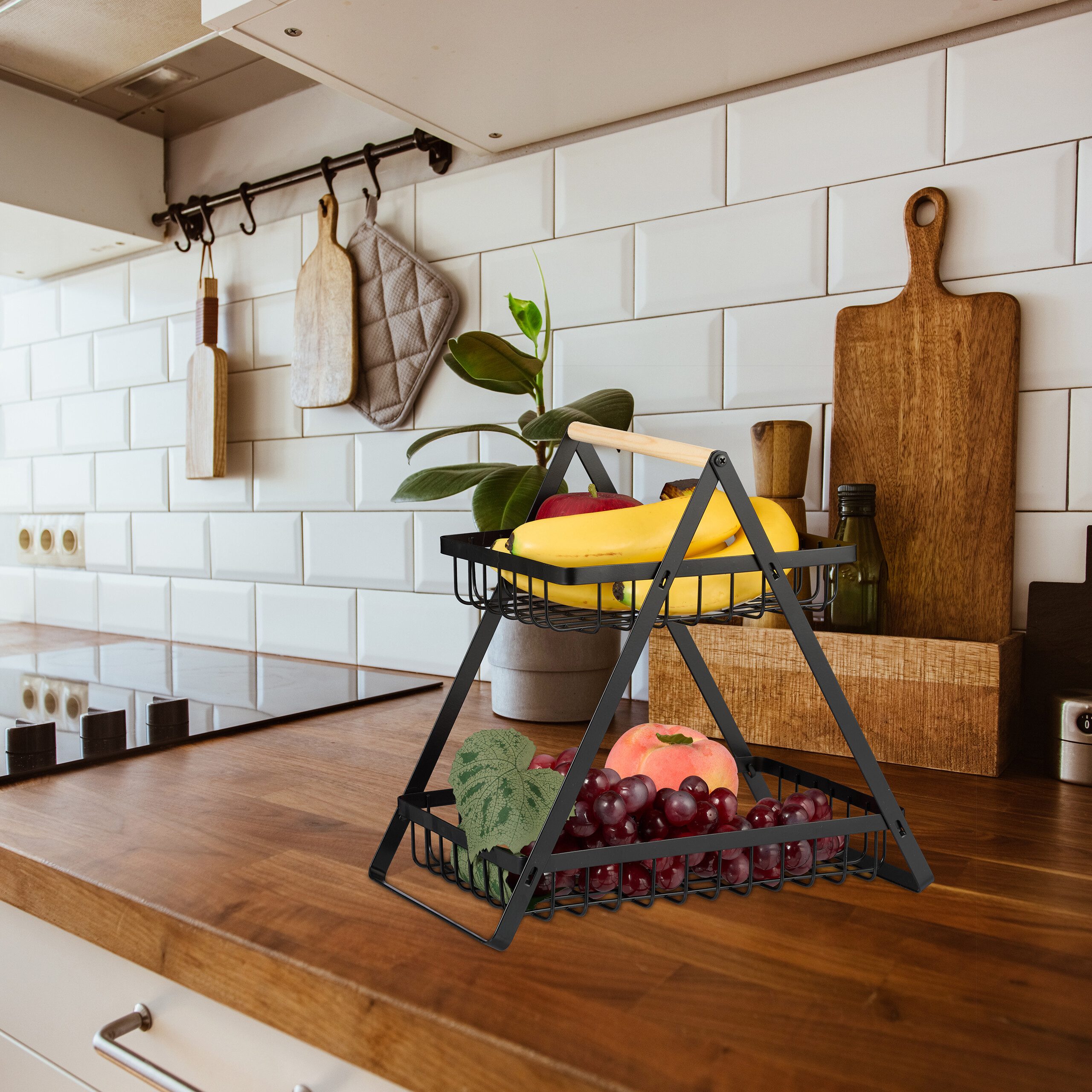 relaxdays Obstschale Obstkorb Etagere 2-stöckig, Eisen