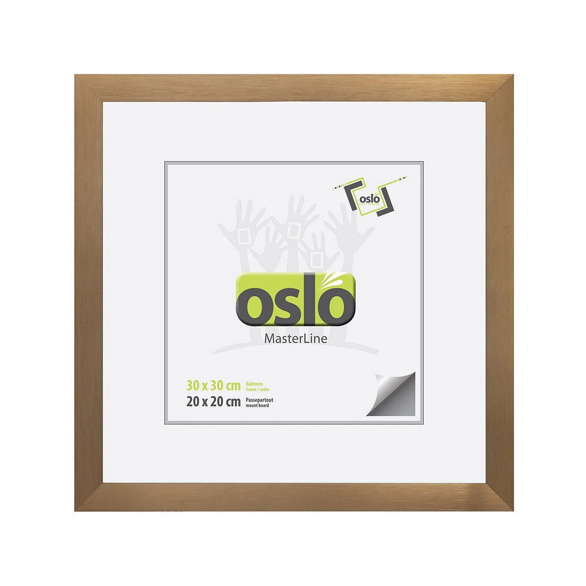 Oslo MasterLine Einzelrahmen Bilderrahmen quadratisch Aluminium gebürstet 3 cm breit, 30x30 gold Quadrat, Echtglas, Alu