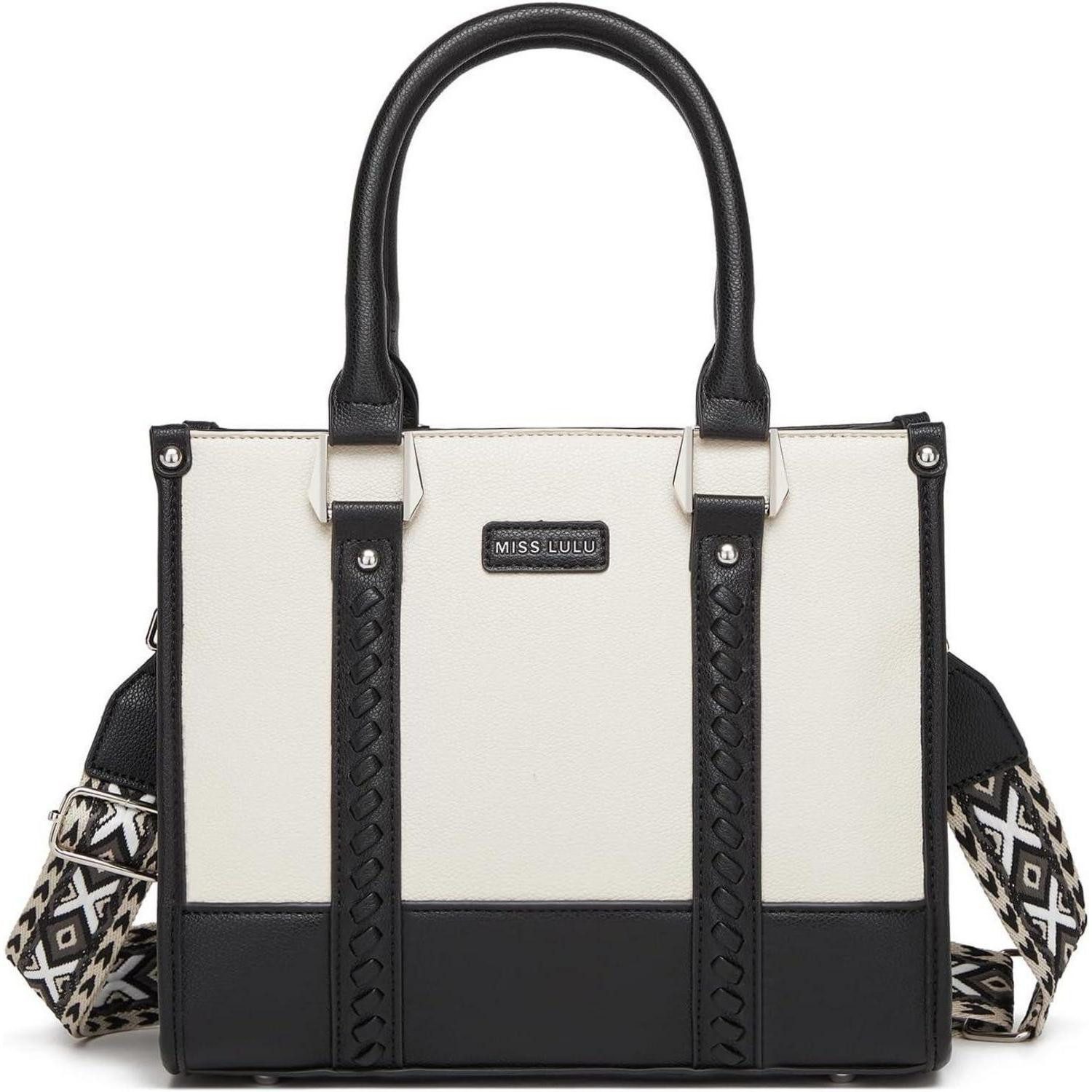 LuxusKollektion Handtasche Handtasche Damen Henkeltasche Lychee Innentaschen 4-1 Schwarz