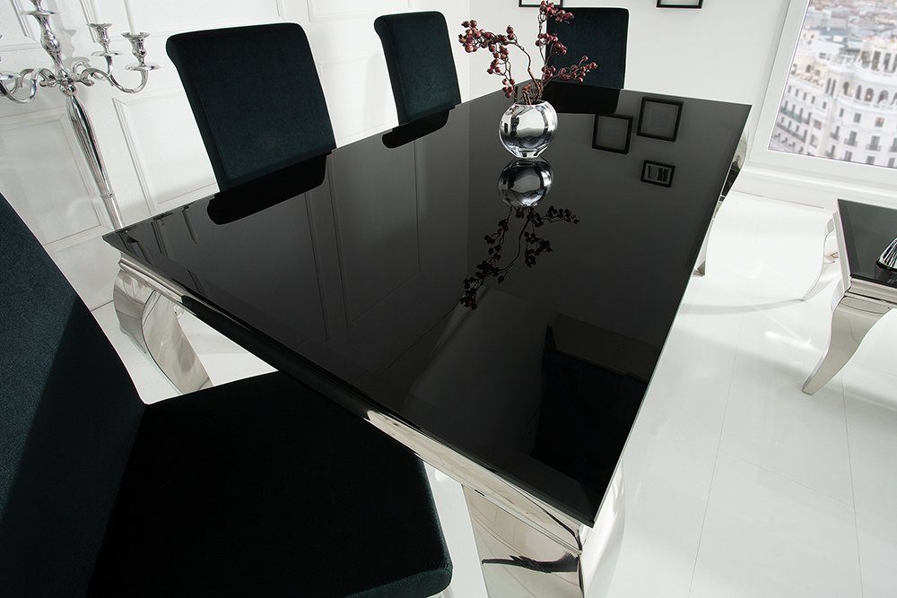 riess-ambiente Esstisch MODERN · 200cm / schwarz · BAROCK Esszimmer schwarz (1-St), Edelstahl Opalglas schwarz · | eckig silber