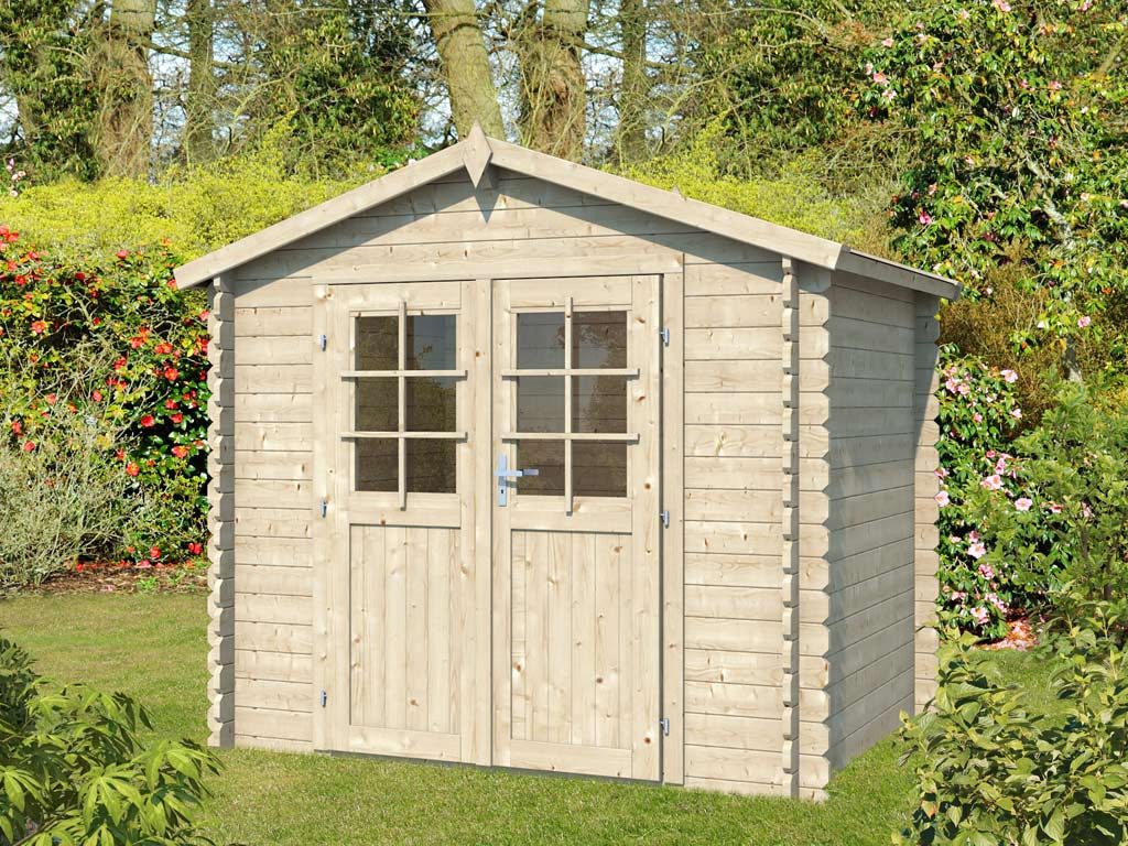 Woodtex Gartenhaus Gartenhaus Blockbohlenhaus CA2870 Los Angeles 28 mm naturbelassen, BxT: 260x198 cm, 28 mm Wandstärke, Doppeltür mit Echtglas-Einsätzen