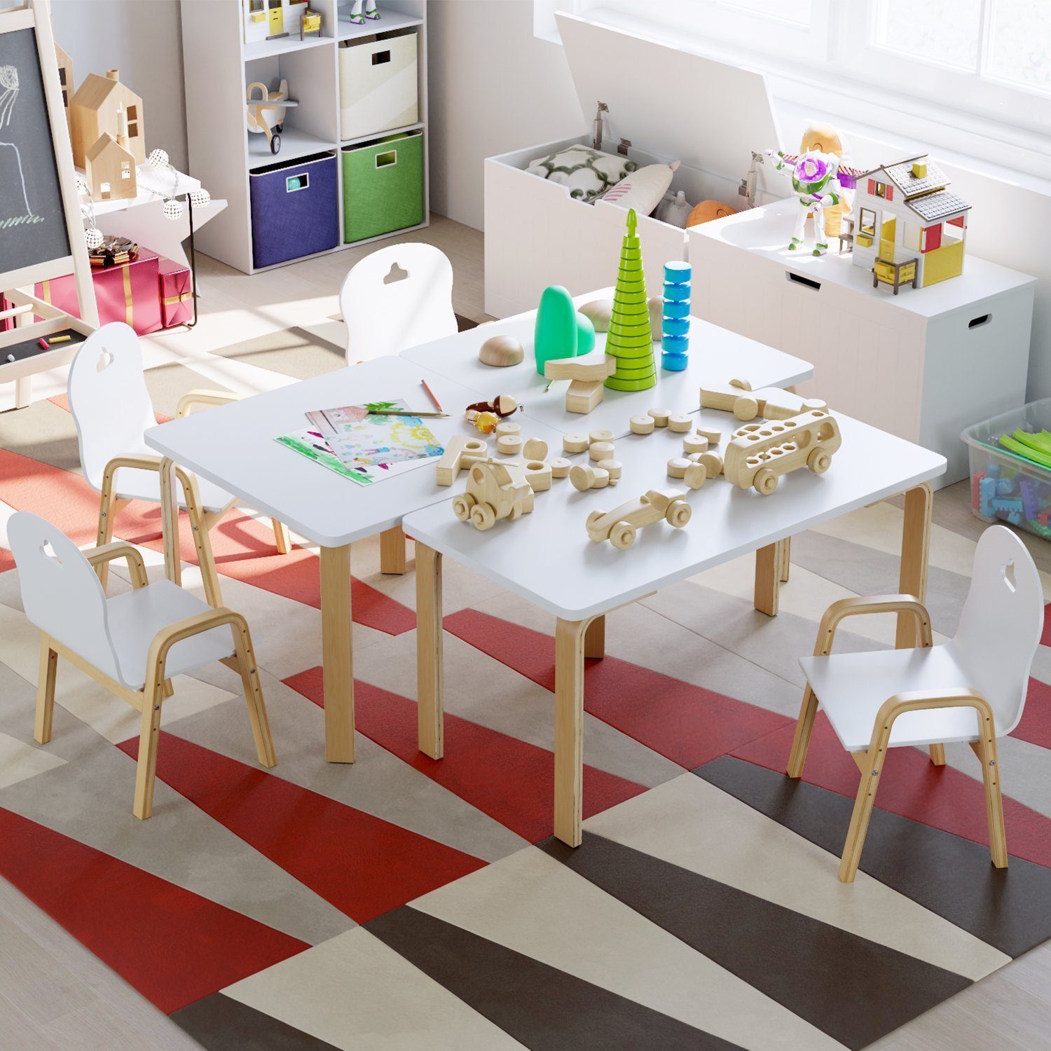 Homfa Kindersitzgruppe Kinderstuhl 4er Set, Stuhl für Kinder höhenverstellbar 61.5-48.5cm – Bild 5 von 5