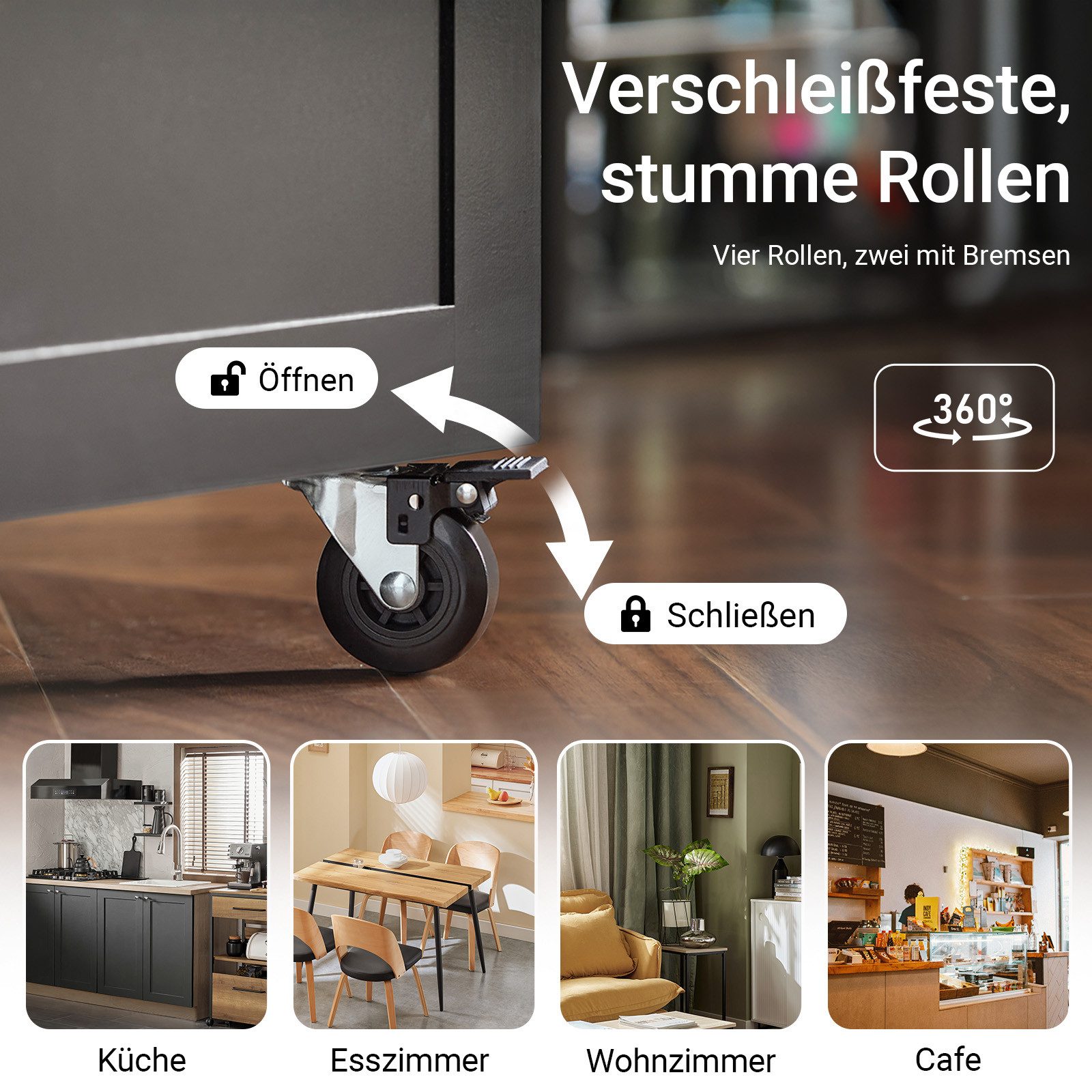 SoBuy Küchenwagen FKW75, Küchenwagen auf Rollen Küchenschrank Kücheninsel Küchentrolley, Servierwagen Beistellwagen Rollwagen, mit 3 Ablagefächern, Esszimmer – Bild 5 von 5