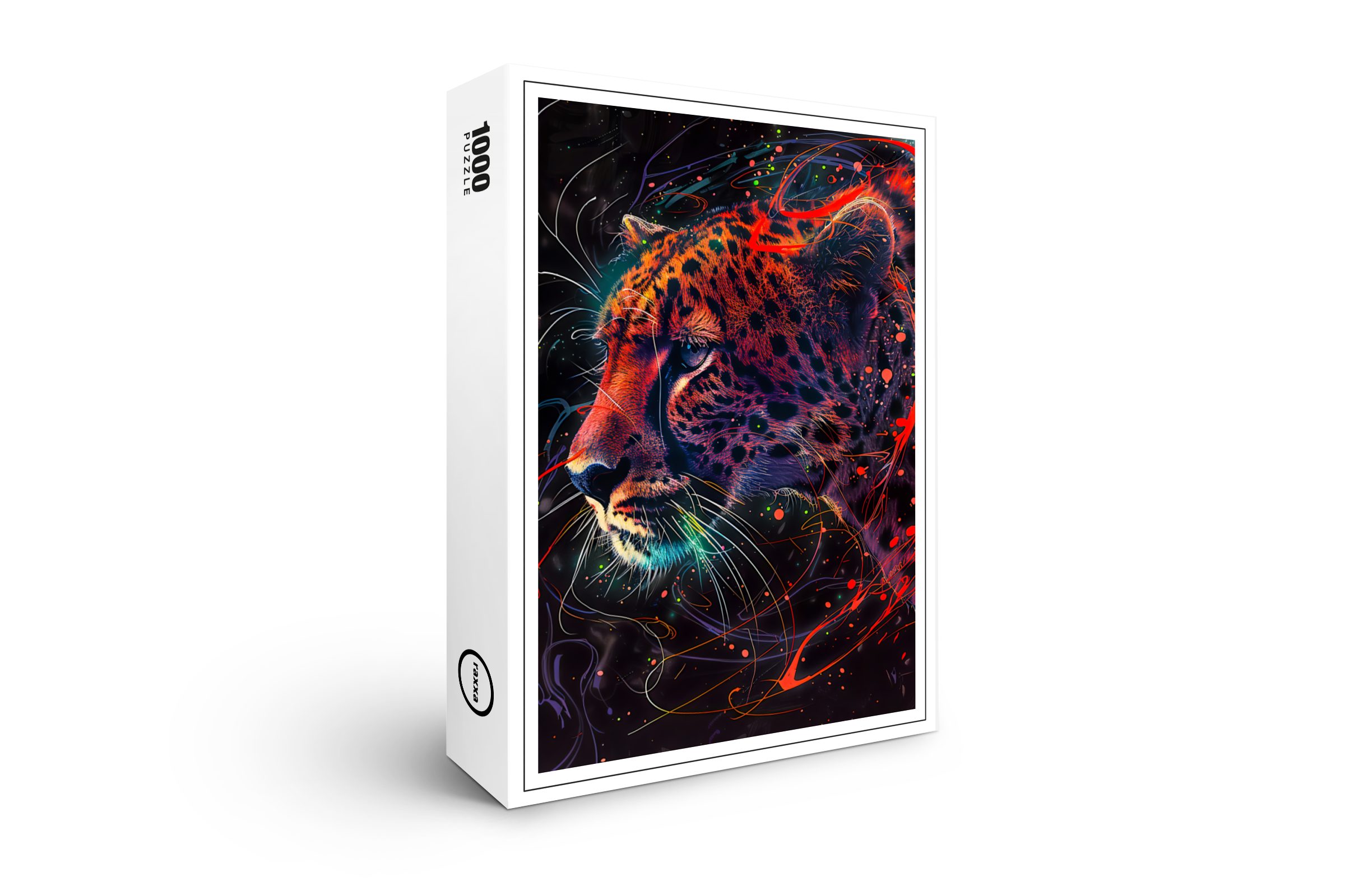 raxxa Puzzle "Reddish Neon Cheetah Cosmic Glow", FSC®, 1000 Puzzleteile