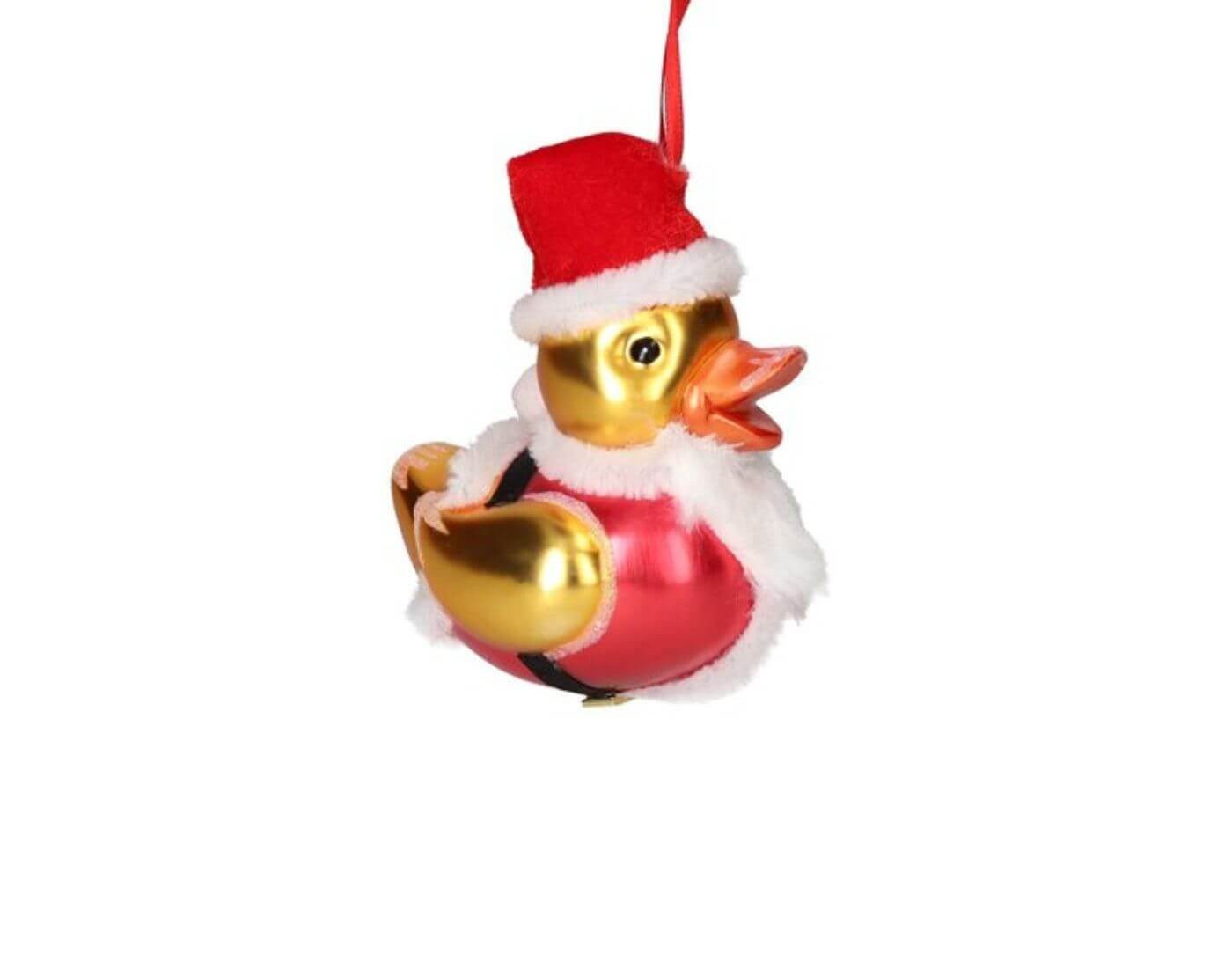 Christbaumschmuck Hänger Santa Ente, gold/rot