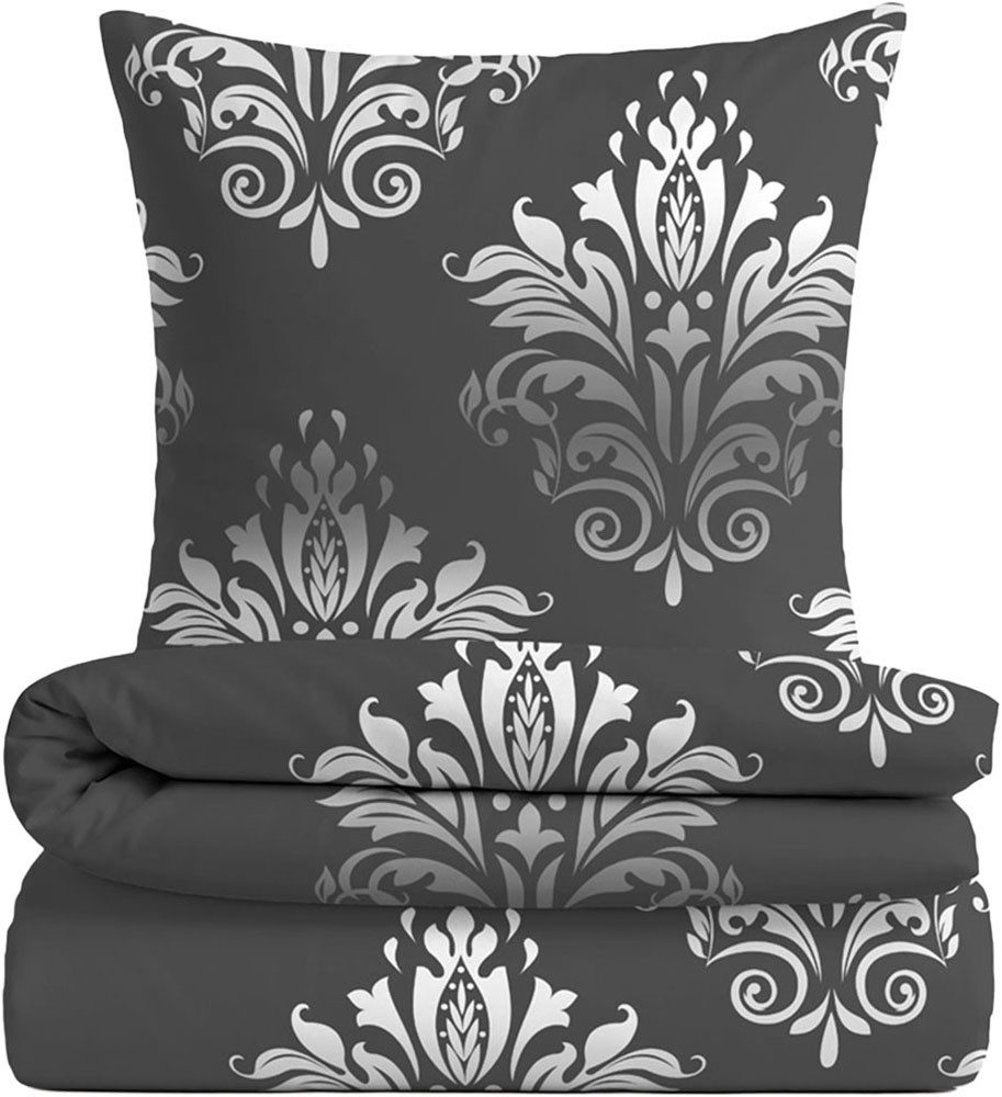 Castell - Markenbettwäsche Bettwäsche 0350368 Polycotton-Biber Bettwäsche 65% Baumwolle, 25% Polyester, Polycotton, 2 teilig, wärmend weich, Reißverschluss, Winterbettwäsche, Damast-Muster