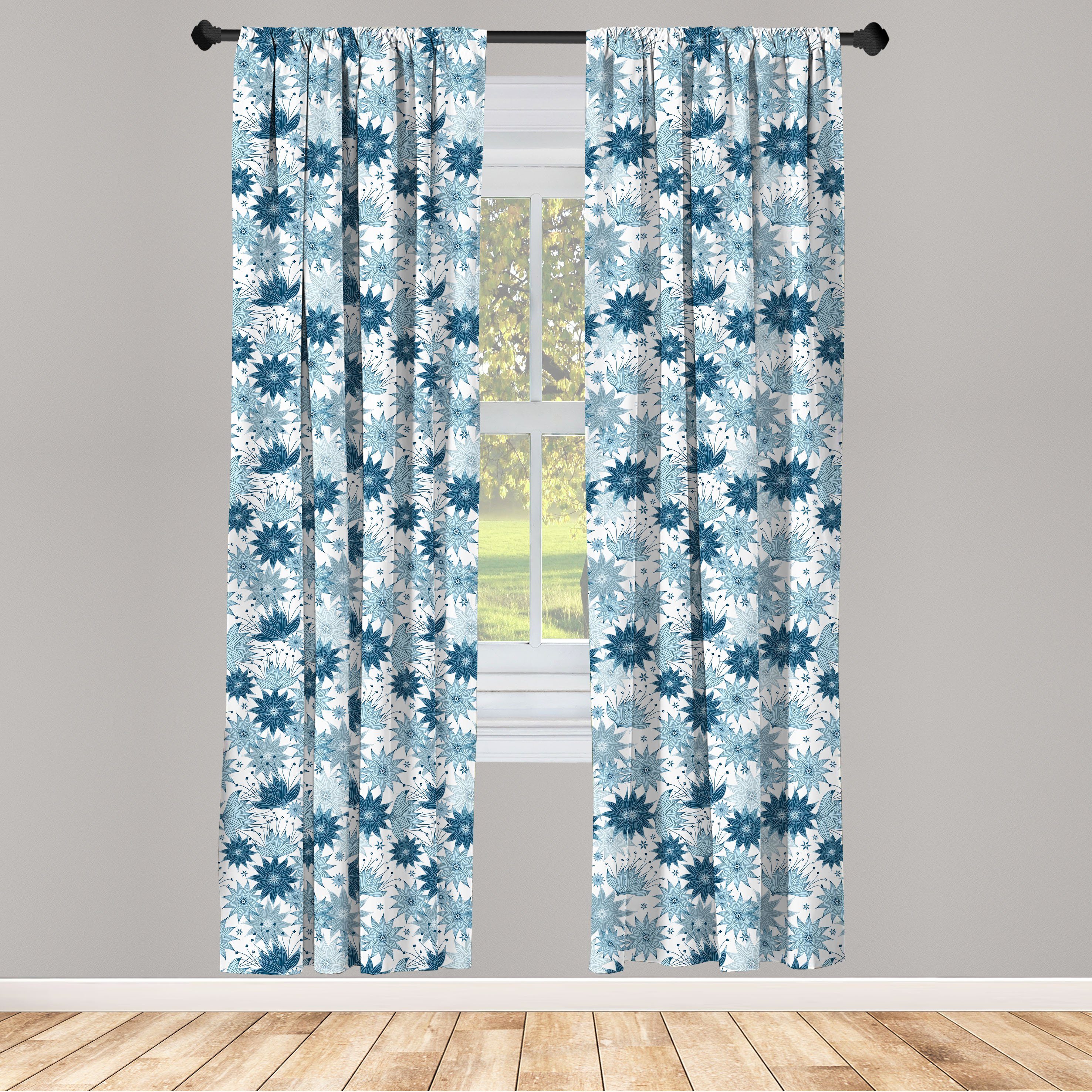 Gardine Vorhang für Schlafzimmer Microfaser, Wohnzimmer Blumen Abakuhaus, Dekor, Blau-blühende Botanisch