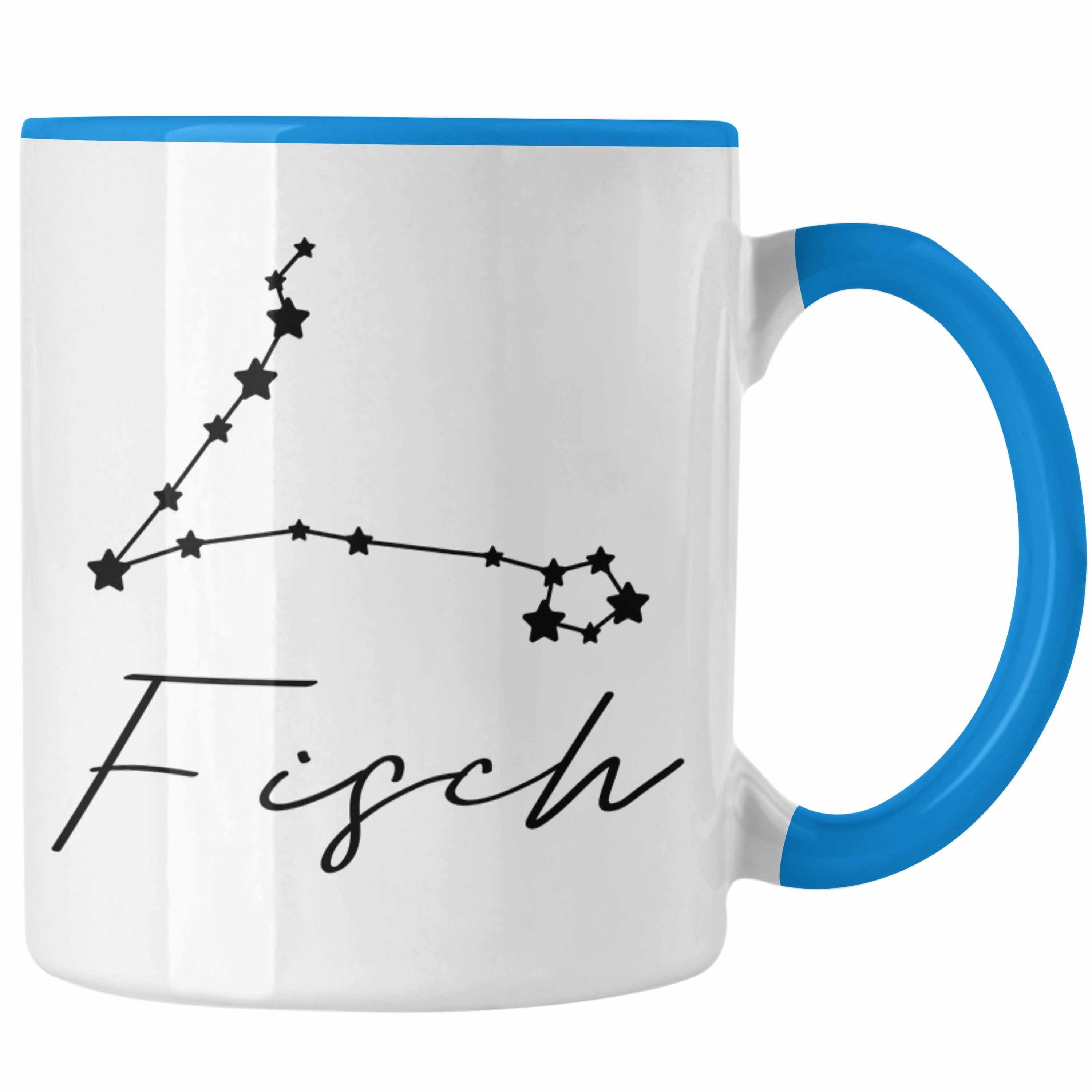 Trendation Tasse Trendation - Fisch Sternzeichen Tasse Geschenk Horoskop Tierkreiszeichen Blau | Teetassen