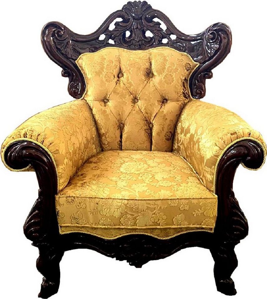 Casa Padrino Sessel Luxus Barock Sessel Gold / Dunkelbraun   Prunkvoller  Wohnzimmer Sessel mit elegantem Muster   Barock Möbel