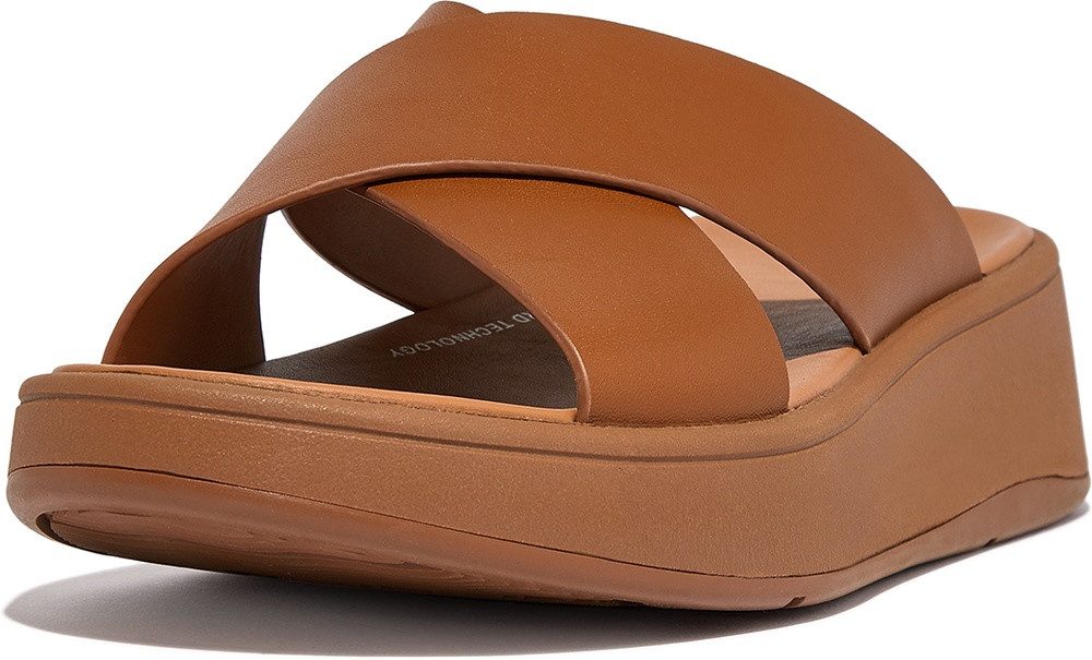 Fitflop F-Mode Leather Flatform Cross Slides Sandale