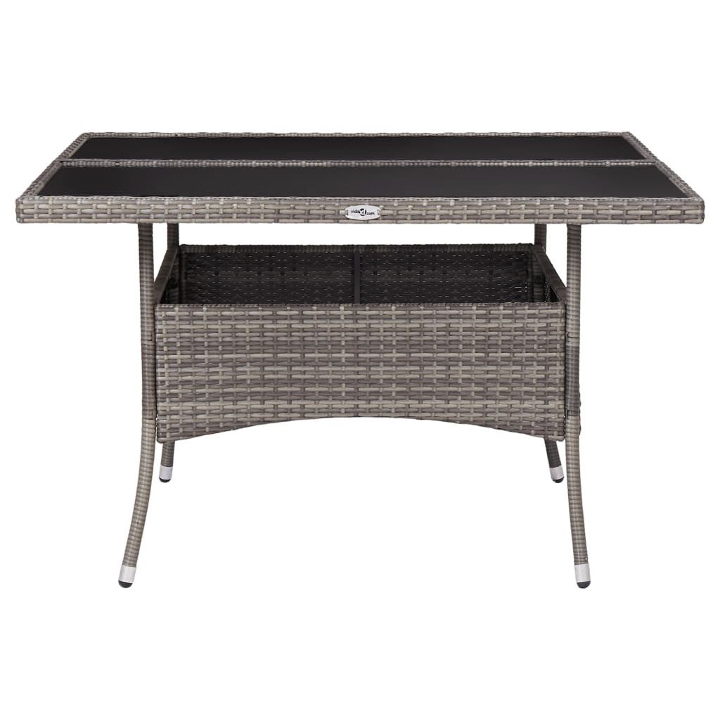 vidaXL Gartentisch, Garten-Esstisch Grau Poly Rattan und Glas