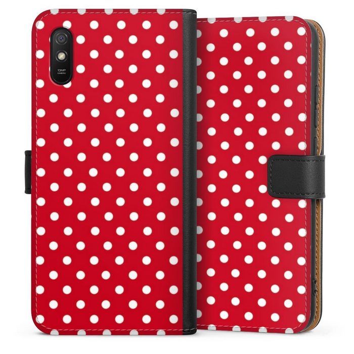 DeinDesign Handyhülle Punkte Retro Polka Dots Polka Dots - dunkelrot und weiß Xiaomi Redmi 9A Hülle Handy Flip Case Wallet Cover Handytasche Leder