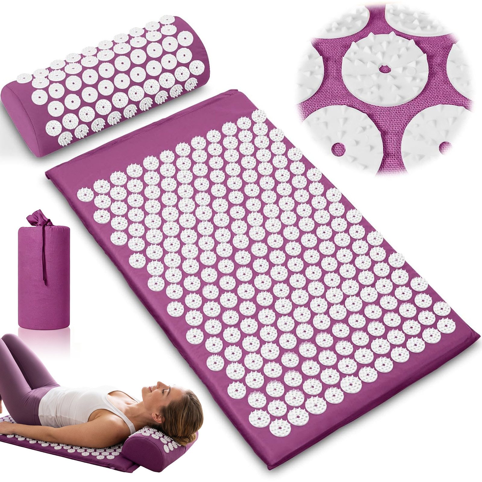 AKKEE Akupressurmatte Akupressur Set mit Akupressurkissen Massagematte 67 x 41 cm