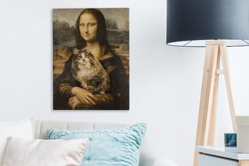 OneMillionCanvasses® Gemälde Mona Lisa - Katze - Leonardo da Vinci - Vintage - Kunstwerk - Alte, (1 St), Bild auf Leinwand Wandbild Leinwandbilder Wanddekoration Kunstdruck Wandkunst Gemälde