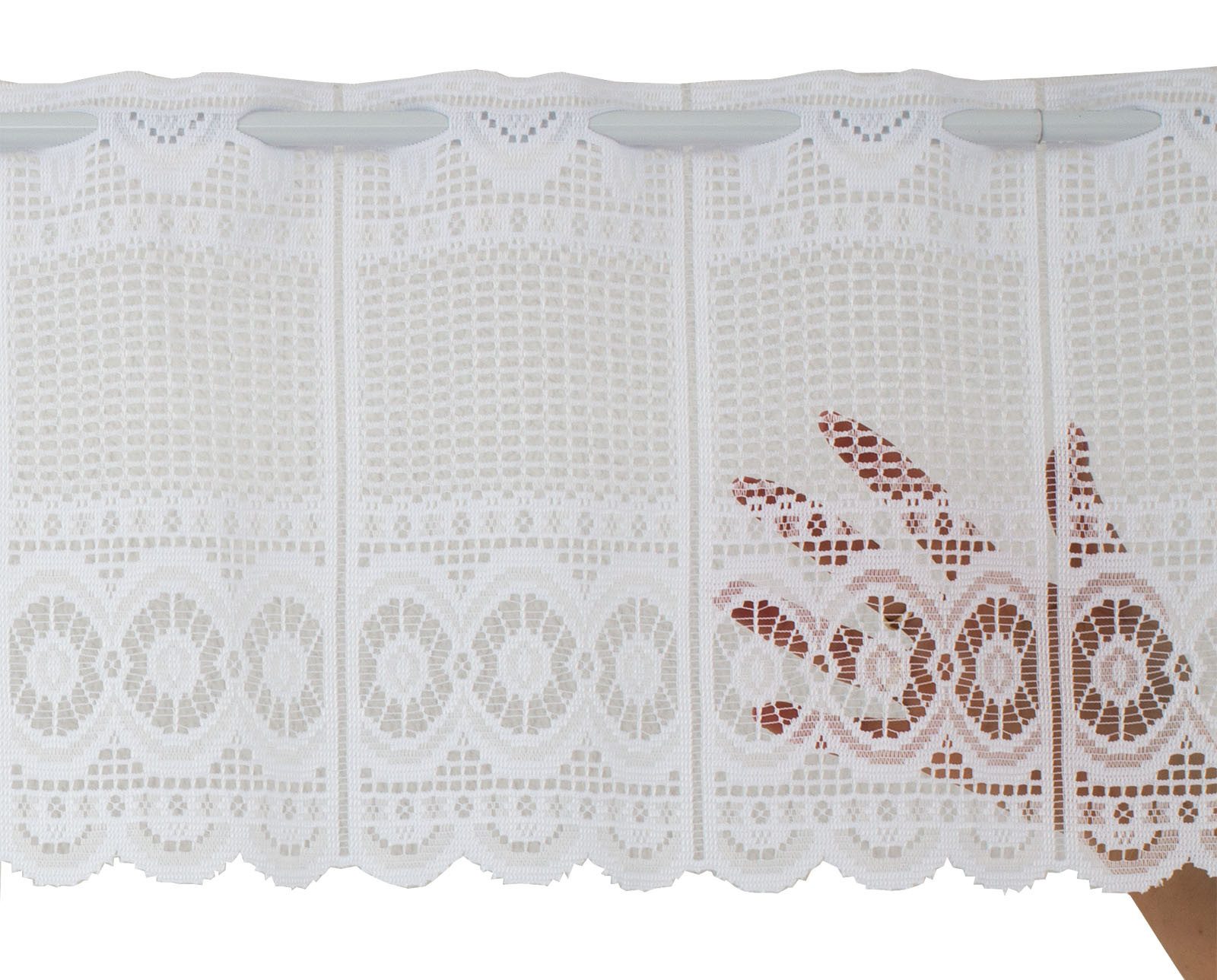Gardinen Kranzusch Scheibengardine Jacquard gebogt Abschluss (1 St), Stangendurchzug, transparent, Stablöcher,transparent,verschiedene Höhen, Breiten – Bild 4 von 5