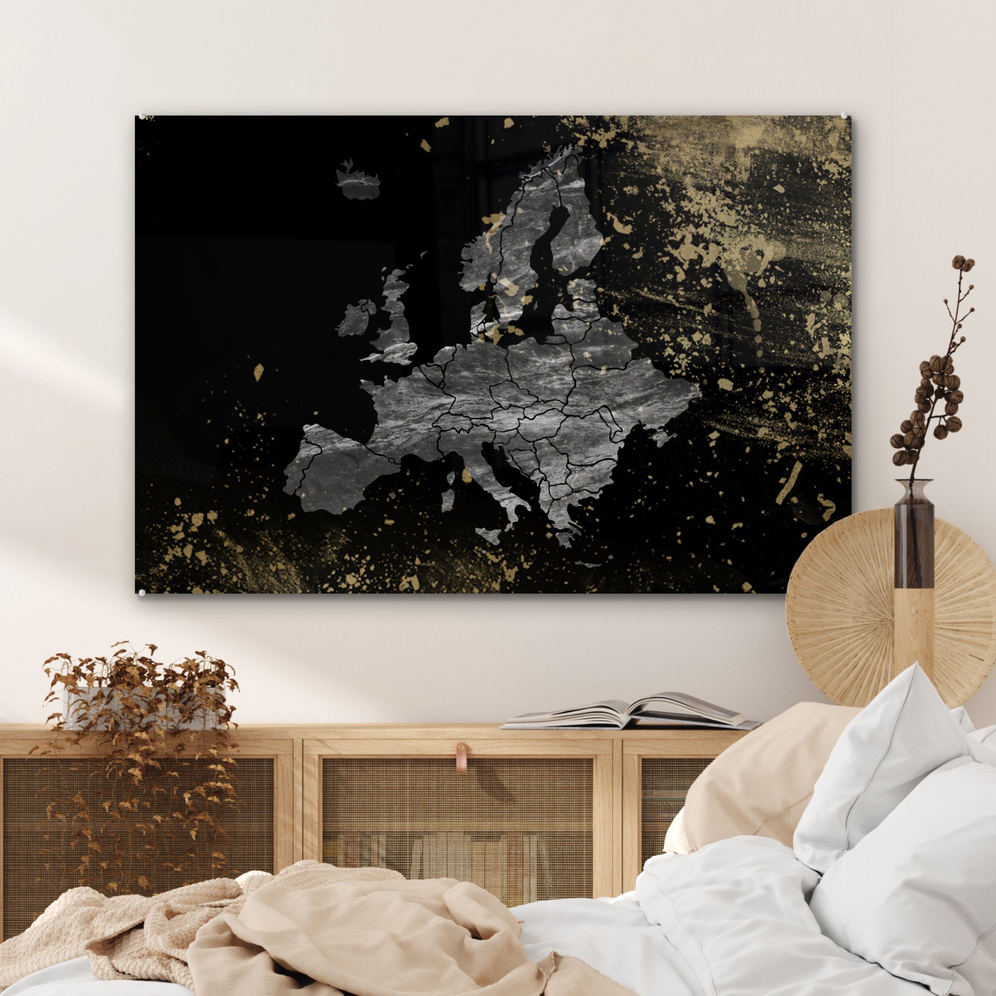 & St), Wohnzimmer Schlafzimmer - Europa Acrylglasbilder - (1 MuchoWow Acrylglasbild Grau, Karte