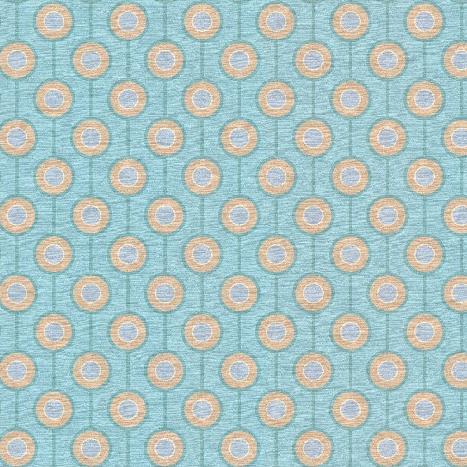 Profhome Vliestapete 395374-GU Retro Tapete geometrisch matt türkis pastell-türkis beige, geprägt, (1 Rolle, 4,51 qm), heißgeprägte Vliestapete, türkis