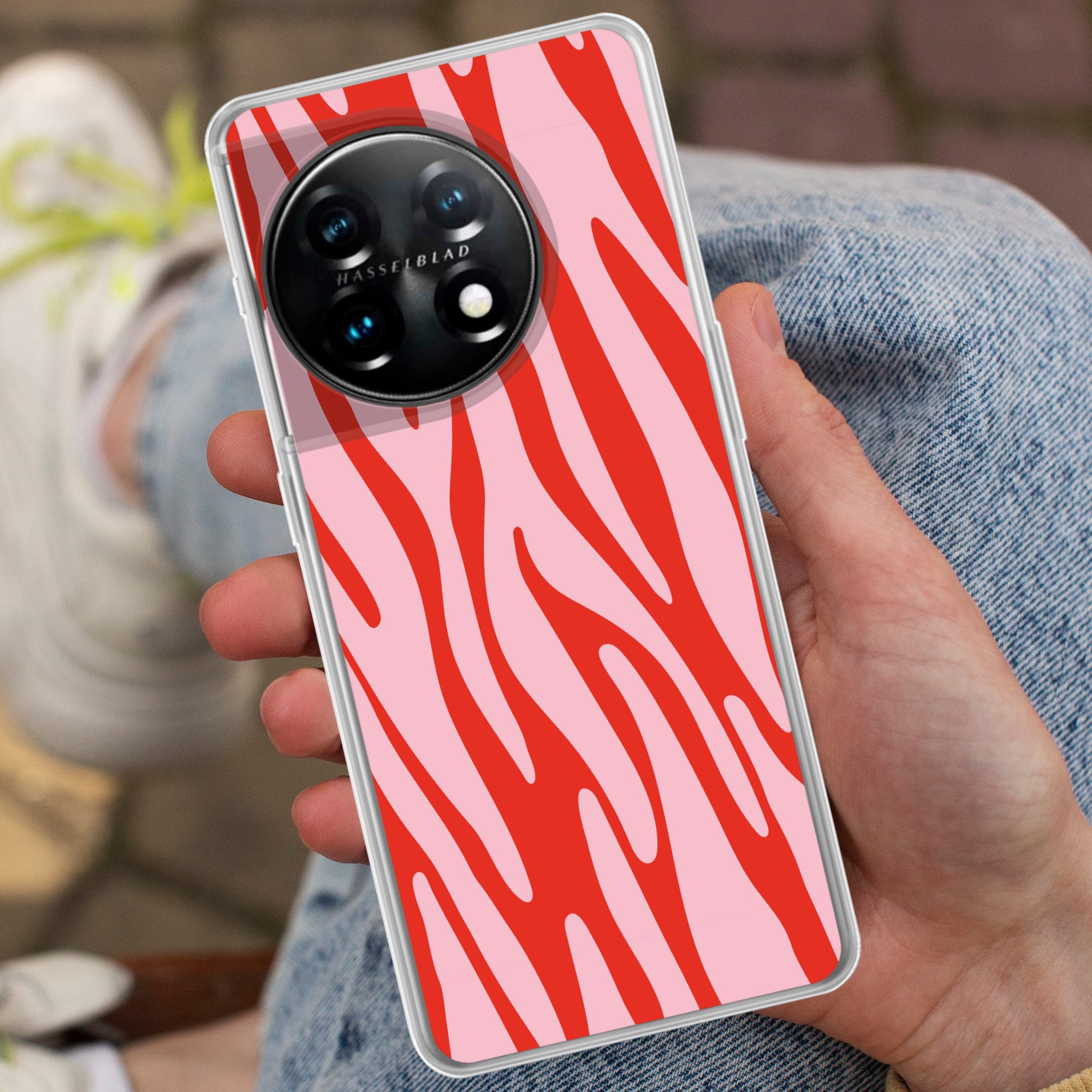 MuchoWow Handyhülle für OnePlus 11 Zebramuster - Rosa - Rot - Tiermuster, Handy Case, Silikon, Bumper Case Dünn