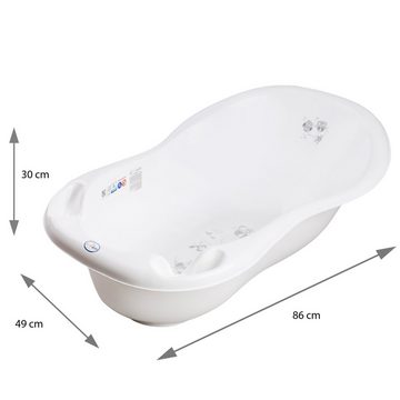 Tega-Baby Babybadewanne 4 Teile SET AB -EULE + Ständer Weiß - Abflussset Baby Wanne, (Premium.set Made in Europe), Wanne+ Badesitz+ Töpfchen+ Ablauf Set+ Ständer